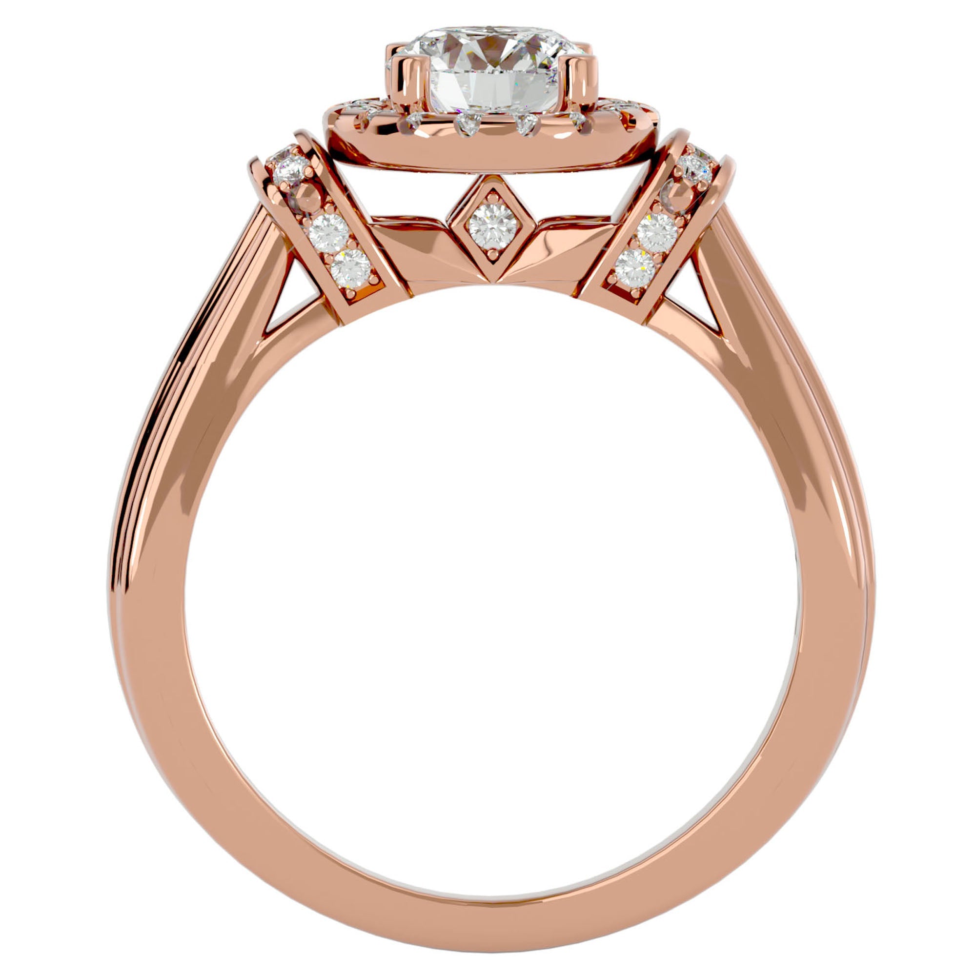 Inel de Logodnă cu Moissanite Halo Duo Etern de 1.00 ct din 18k Aur Roz - Castelo.ro
