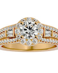 Inel de Logodnă cu Moissanite Halo Duo Etern Pavé de 1.51 ct din 18k Aur Galben - Castelo.ro