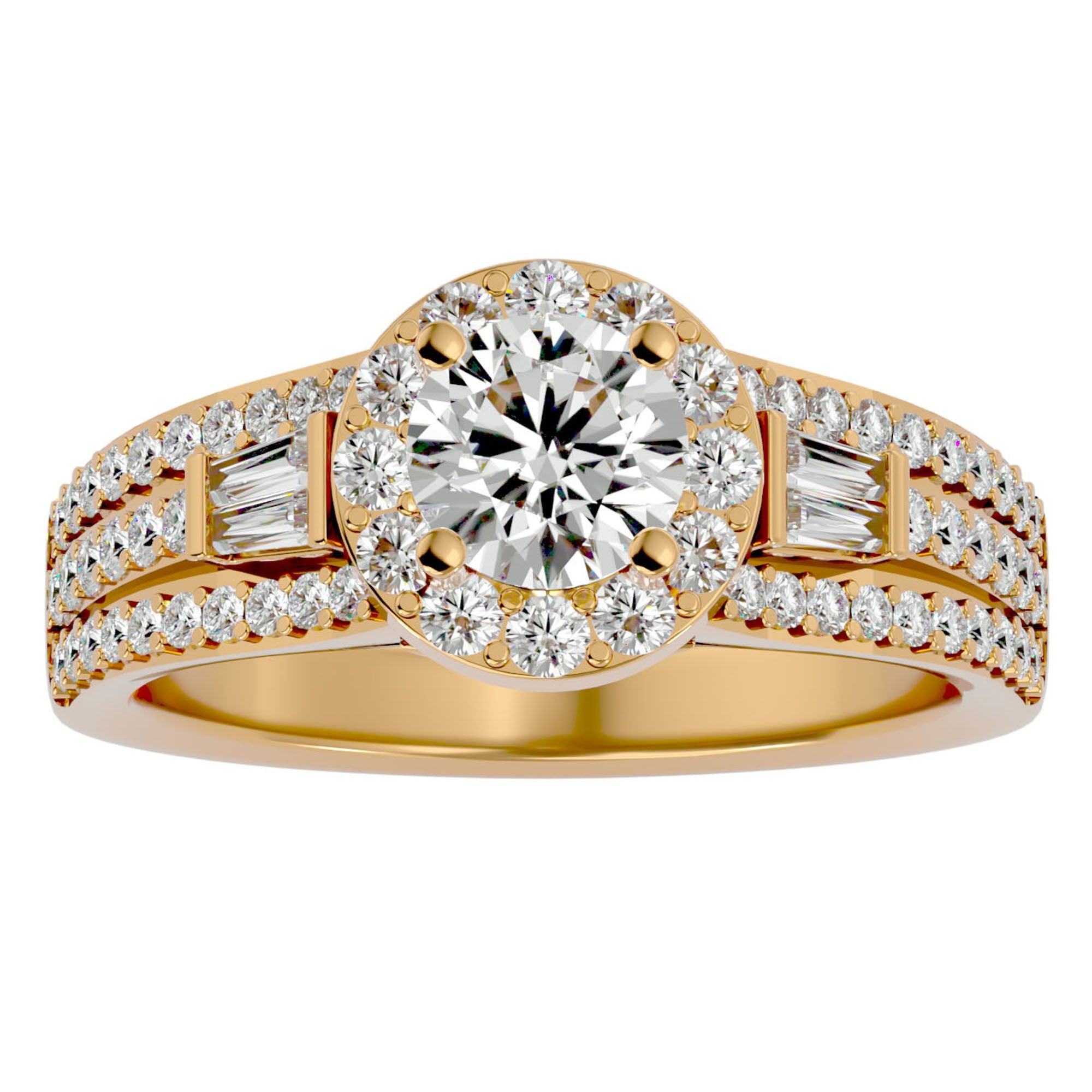 Inel de Logodnă din Aur 14k cu Diamante Create în Laborator Halo Duo Etern Pavé de 1.51 ct din 14k Aur Galben - Castelo.ro