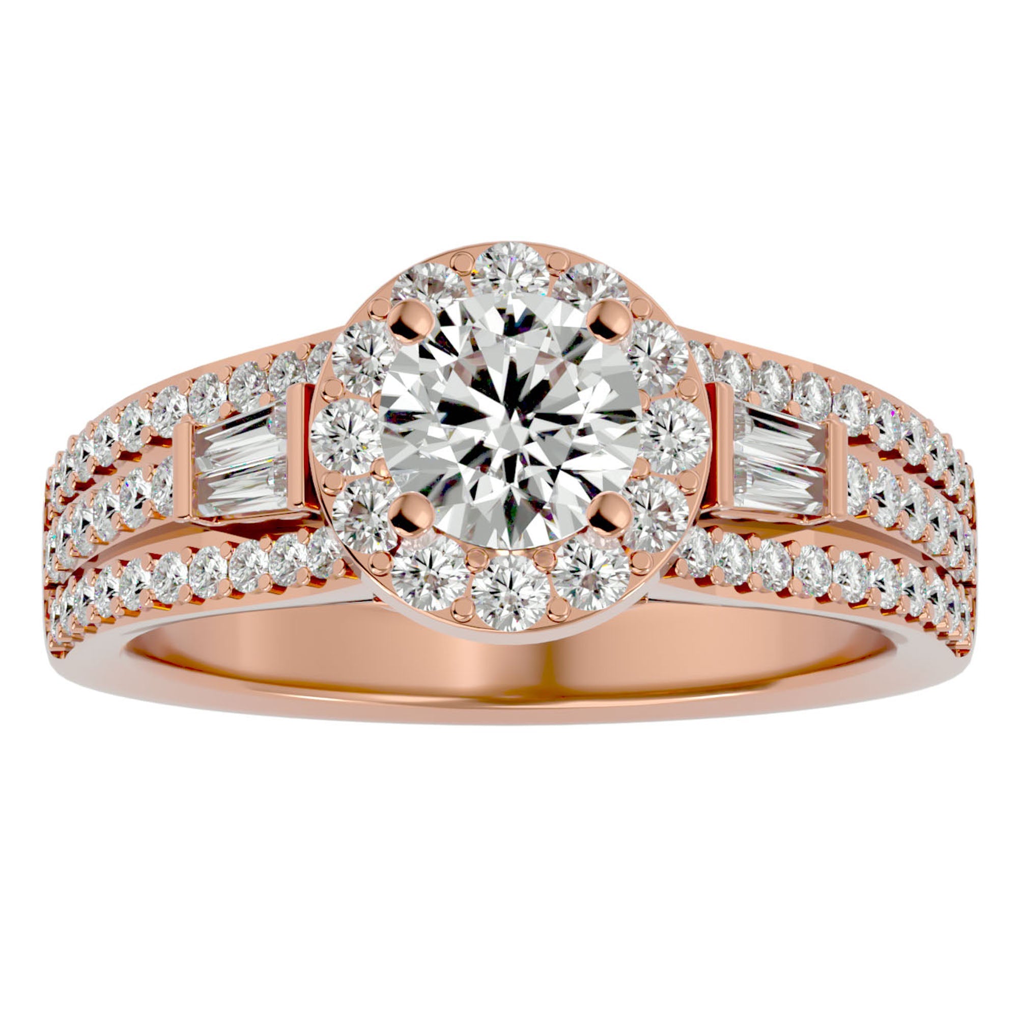 Inel de Logodnă din Aur 14k cu Diamante Create în Laborator Halo Duo Etern Pavé de 1.51 ct din 14k Aur Roz - Castelo.ro