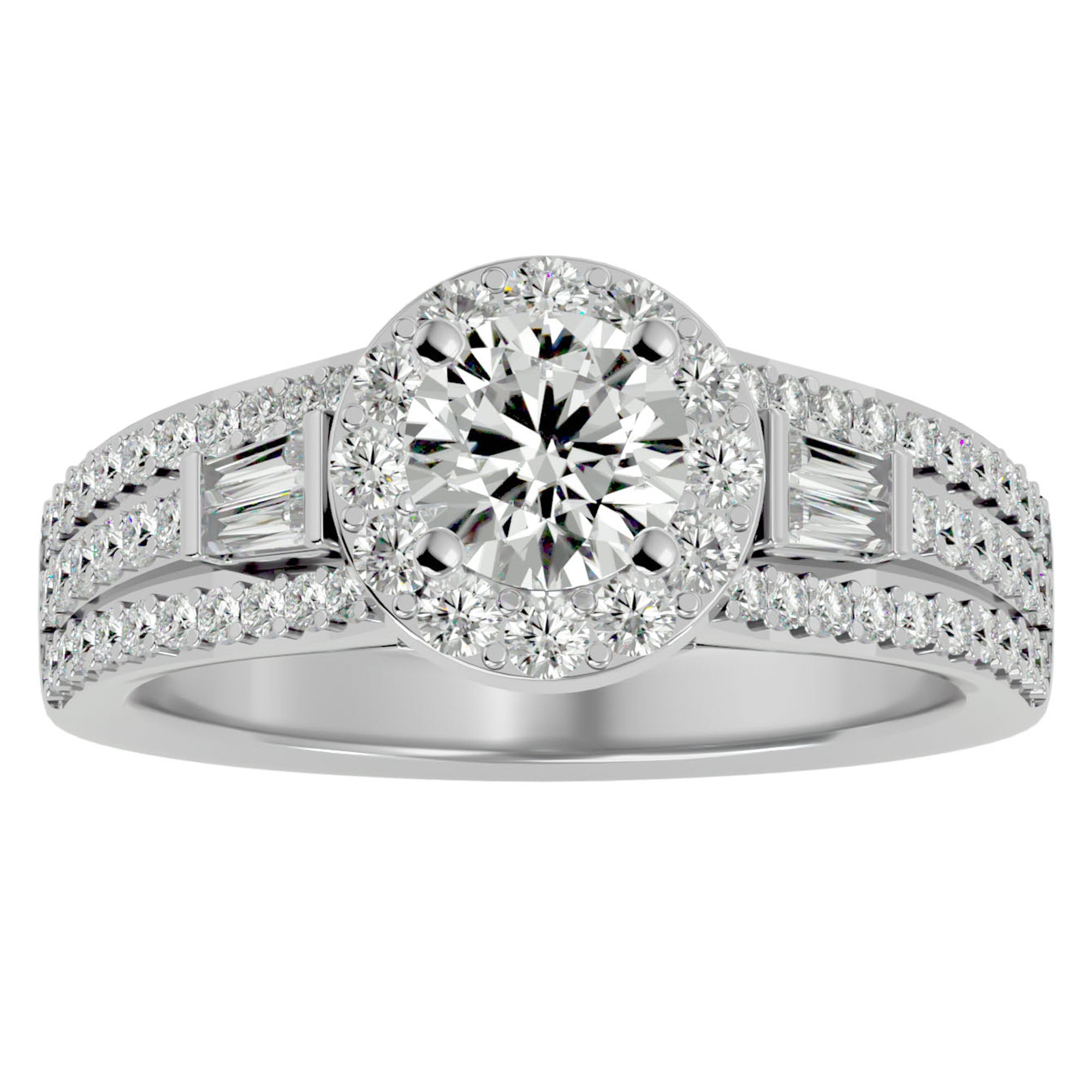 Inel de Logodnă din Aur 14k cu Moissanite Halo Duo Etern Pavé de 1.51 ct din 14k Aur Alb - Castelo.ro