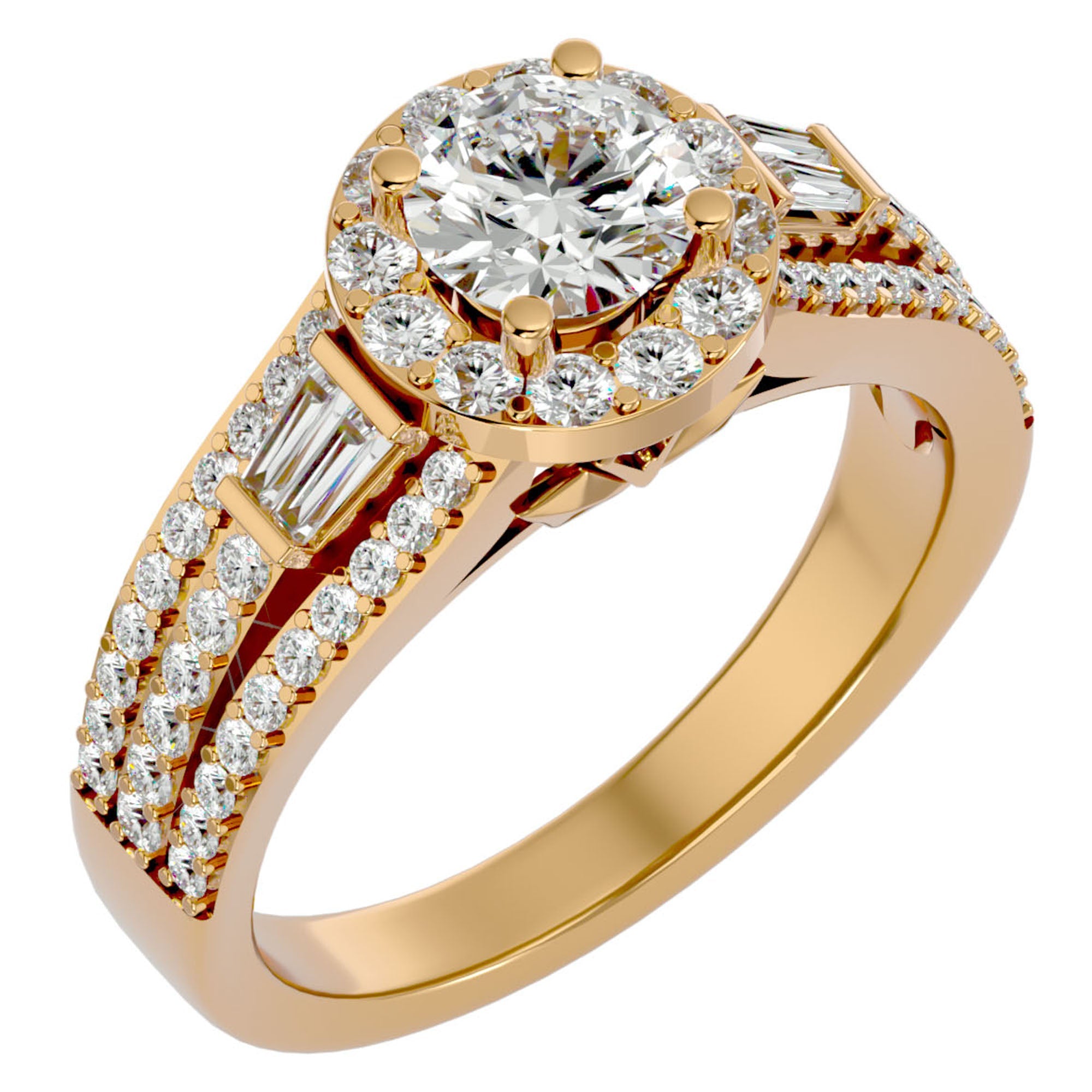 Inel de Logodnă din Aur 14k cu Diamante Create în Laborator Halo Duo Etern Pavé de 1.51 ct din 14k Aur Galben - Castelo.ro
