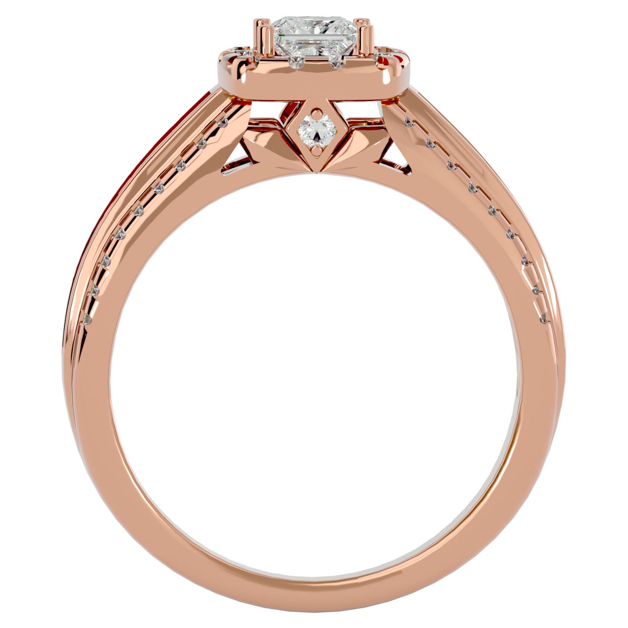 Inel de Logodnă cu Diamante Create în Laborator Halo Duo Etern Pavé de 1.19 ct din 18k Aur Roz - Castelo.ro