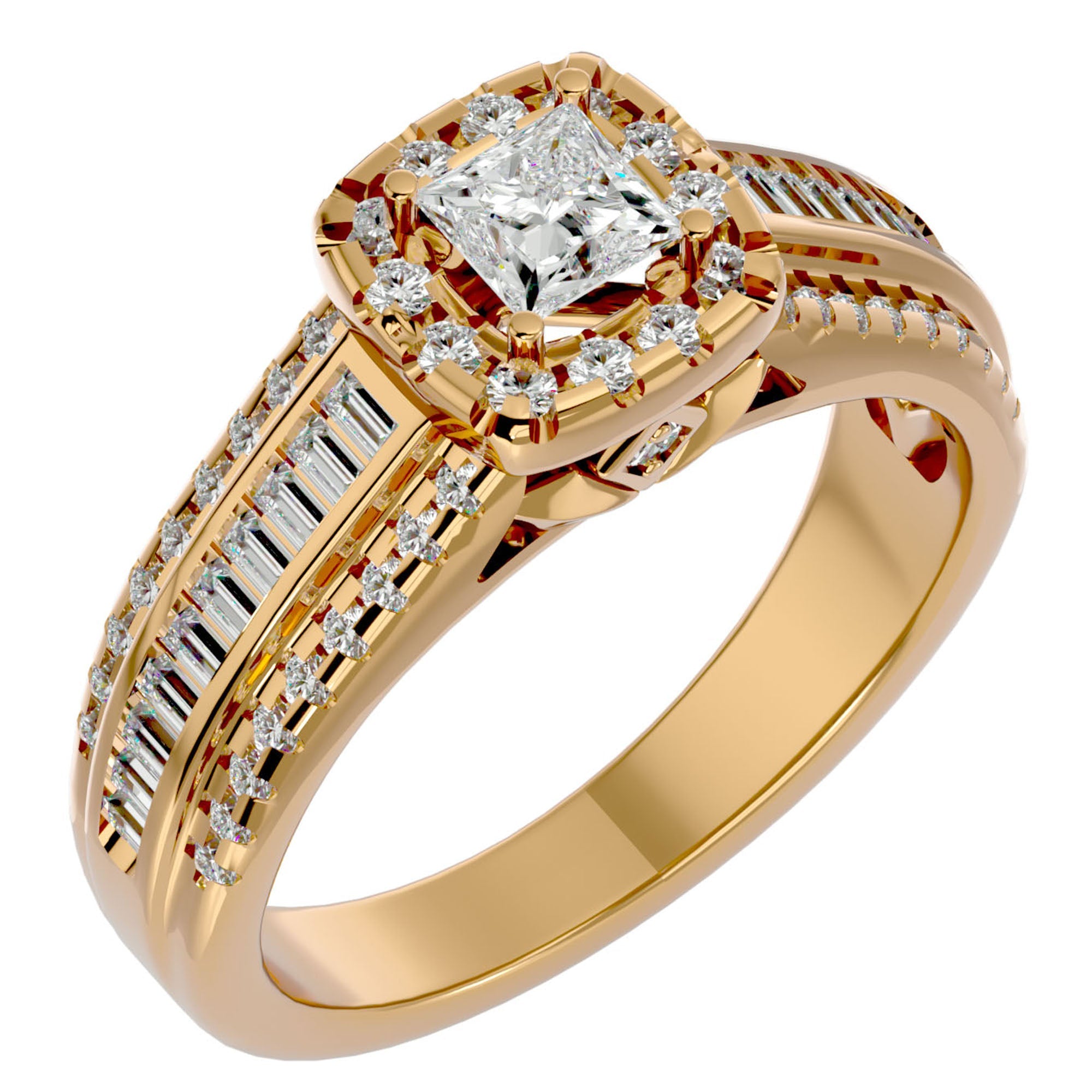 Inel de Logodnă cu Diamante Create în Laborator Halo Duo Etern Pavé de 1.19 ct din 18k Aur Galben - Castelo.ro