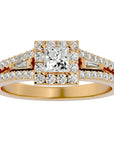Inel de Logodnă din Aur 14k cu Diamante Naturale Halo Princess Pavé de 1.00 ct din 14k Aur Galben - Castelo.ro
