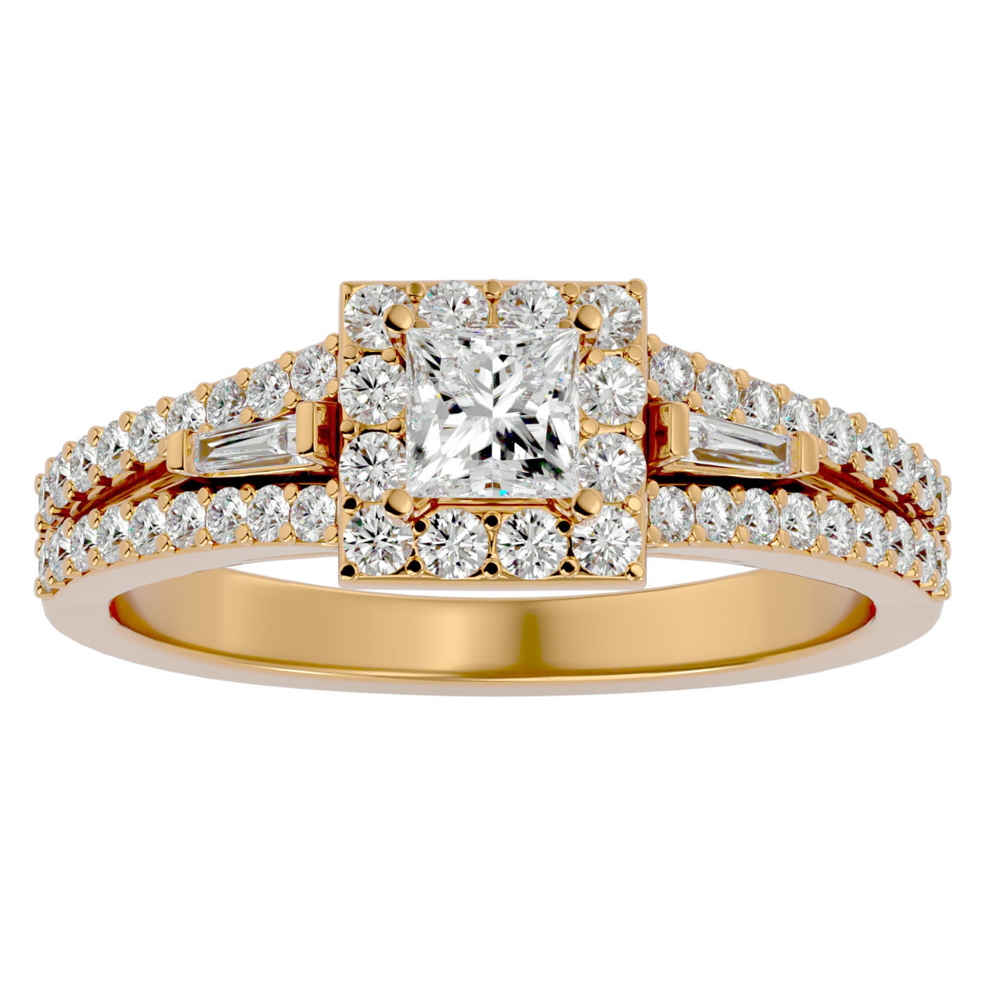 Inel de Logodnă din Aur 14k cu Diamante Create în Laborator Halo Princess Pavé de 1.00 ct din 14k Aur Galben - Castelo.ro