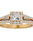 Inel de Logodnă din Aur 14k cu Diamante Create în Laborator Halo Princess Pavé de 1.00 ct din 14k Aur Galben - Castelo.ro