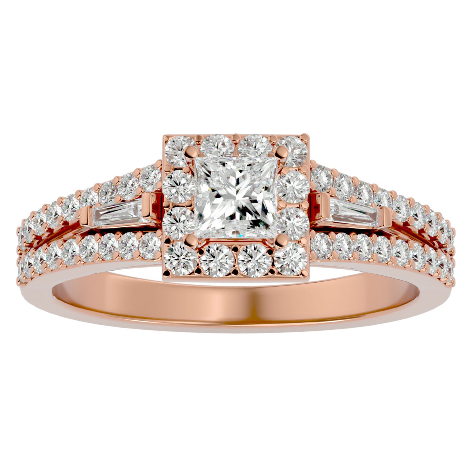 Inel de Logodnă din Aur 14k cu Diamante Naturale Halo Princess Pavé de 1.00 ct din 14k Aur Roz - Castelo.ro