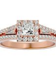Inel de Logodnă din Aur 14k cu Diamante Create în Laborator Halo Princess Pavé de 1.00 ct din 14k Aur Roz - Castelo.ro