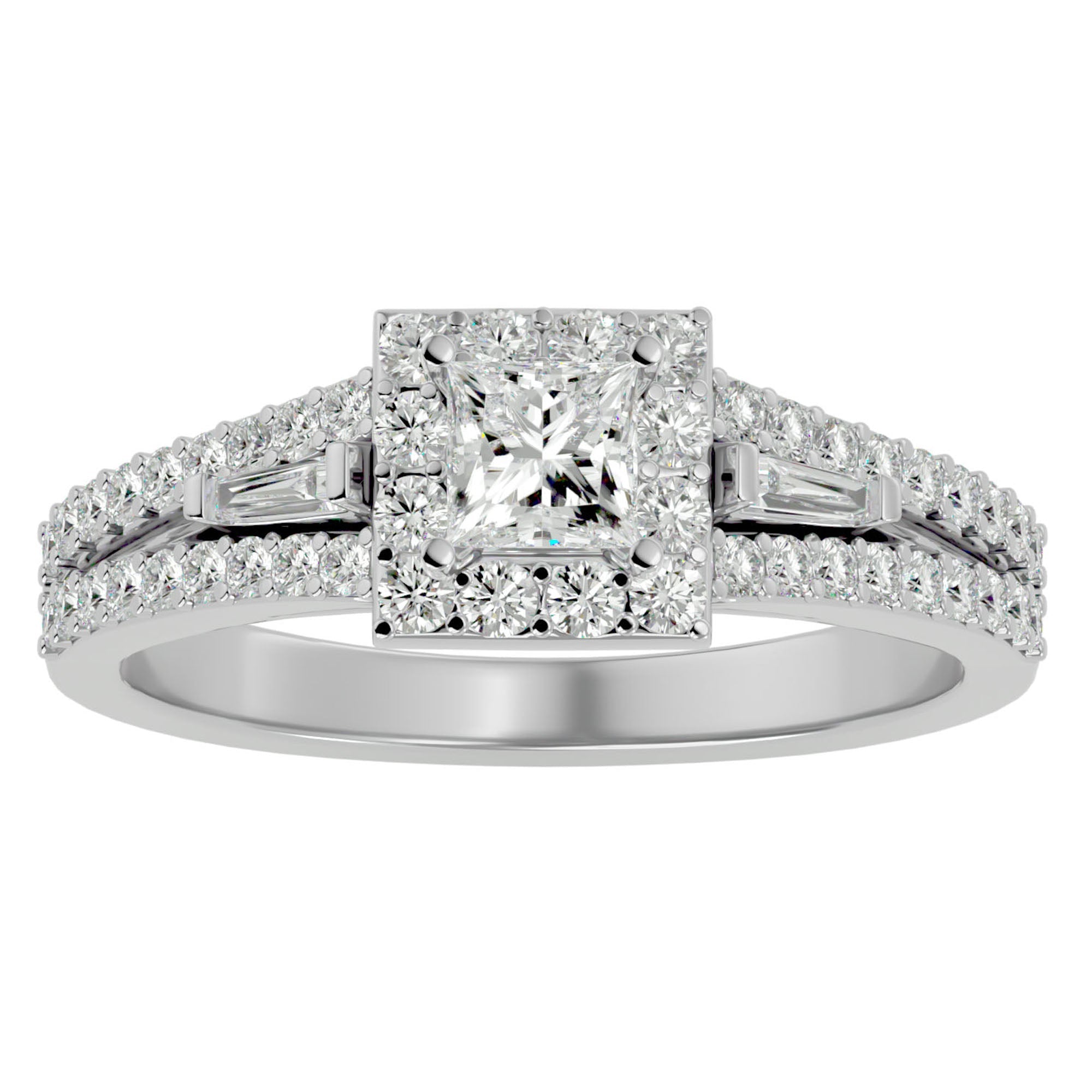 Inel de Logodnă din Aur 14k cu Diamante Naturale Halo Princess Pavé de 1.00 ct din 14k Aur Alb - Castelo.ro