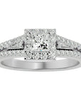 Inel de Logodnă din Aur 14k cu Diamante Naturale Halo Princess Pavé de 1.00 ct din 14k Aur Alb - Castelo.ro