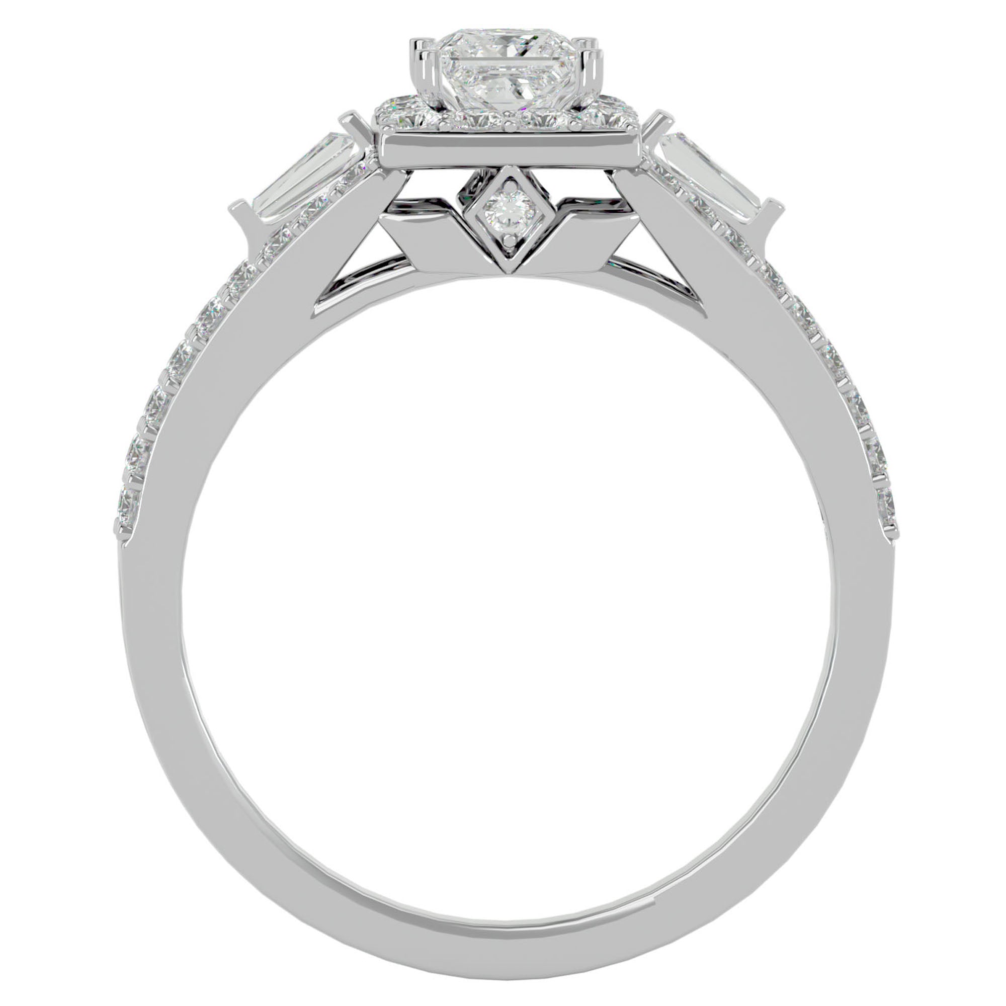 Inel de Logodnă din Aur 14k cu Diamante Naturale Halo Princess Pavé de 1.00 ct din 14k Aur Alb - Castelo.ro