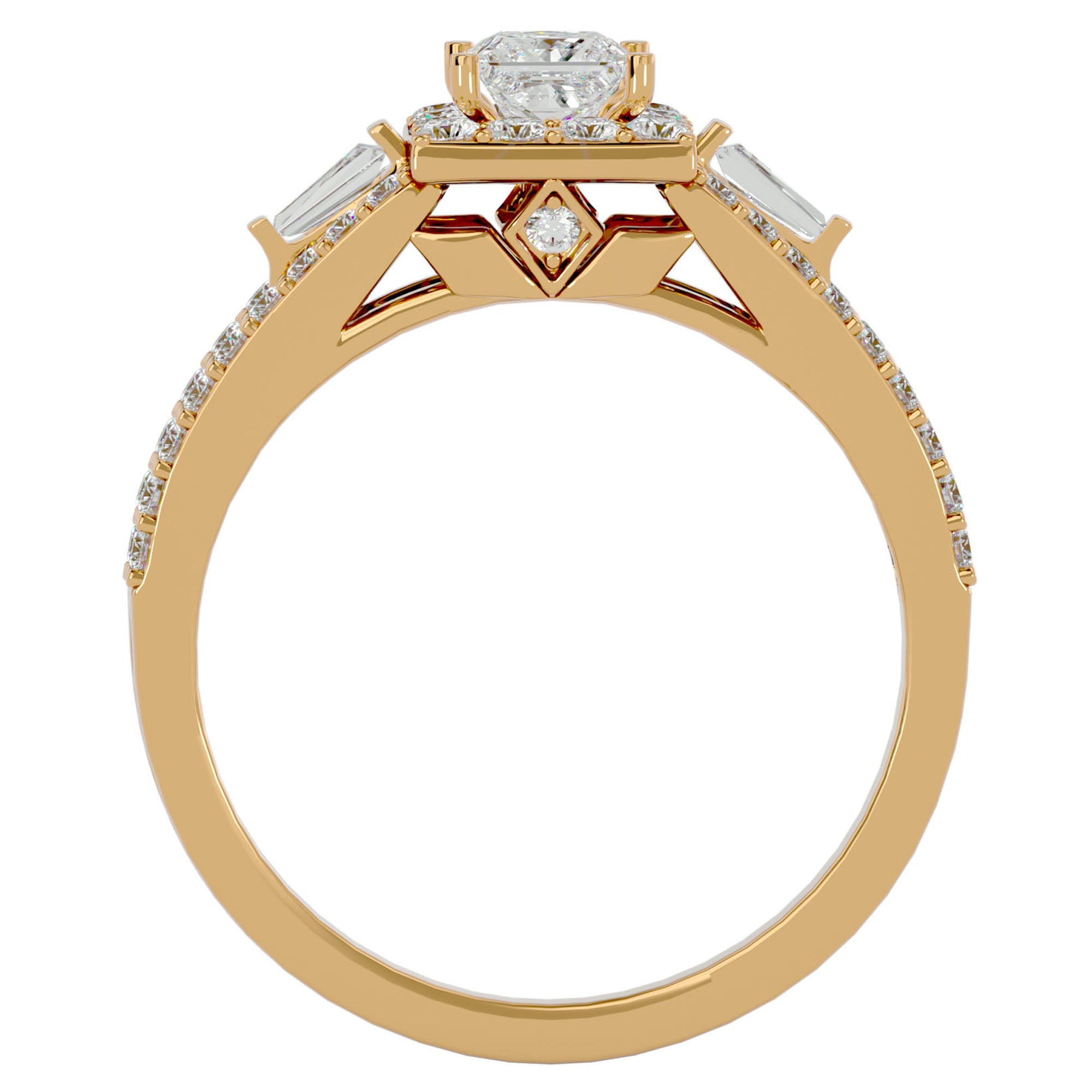 Inel de Logodnă din Aur 14k cu Diamante Naturale Halo Princess Pavé de 1.00 ct din 14k Aur Galben - Castelo.ro