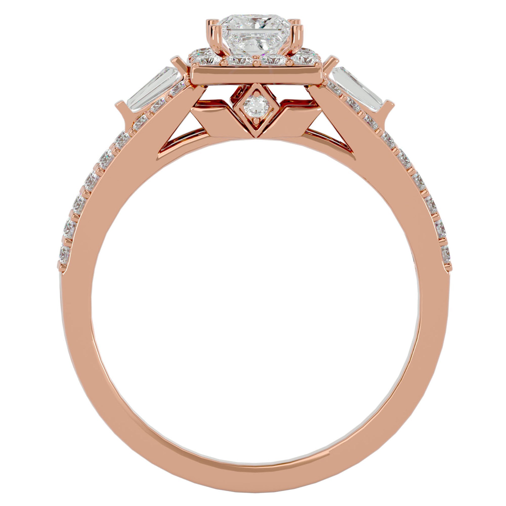 Inel de Logodnă din Aur 14k cu Diamante Create în Laborator Halo Princess Pavé de 1.00 ct din 14k Aur Roz - Castelo.ro