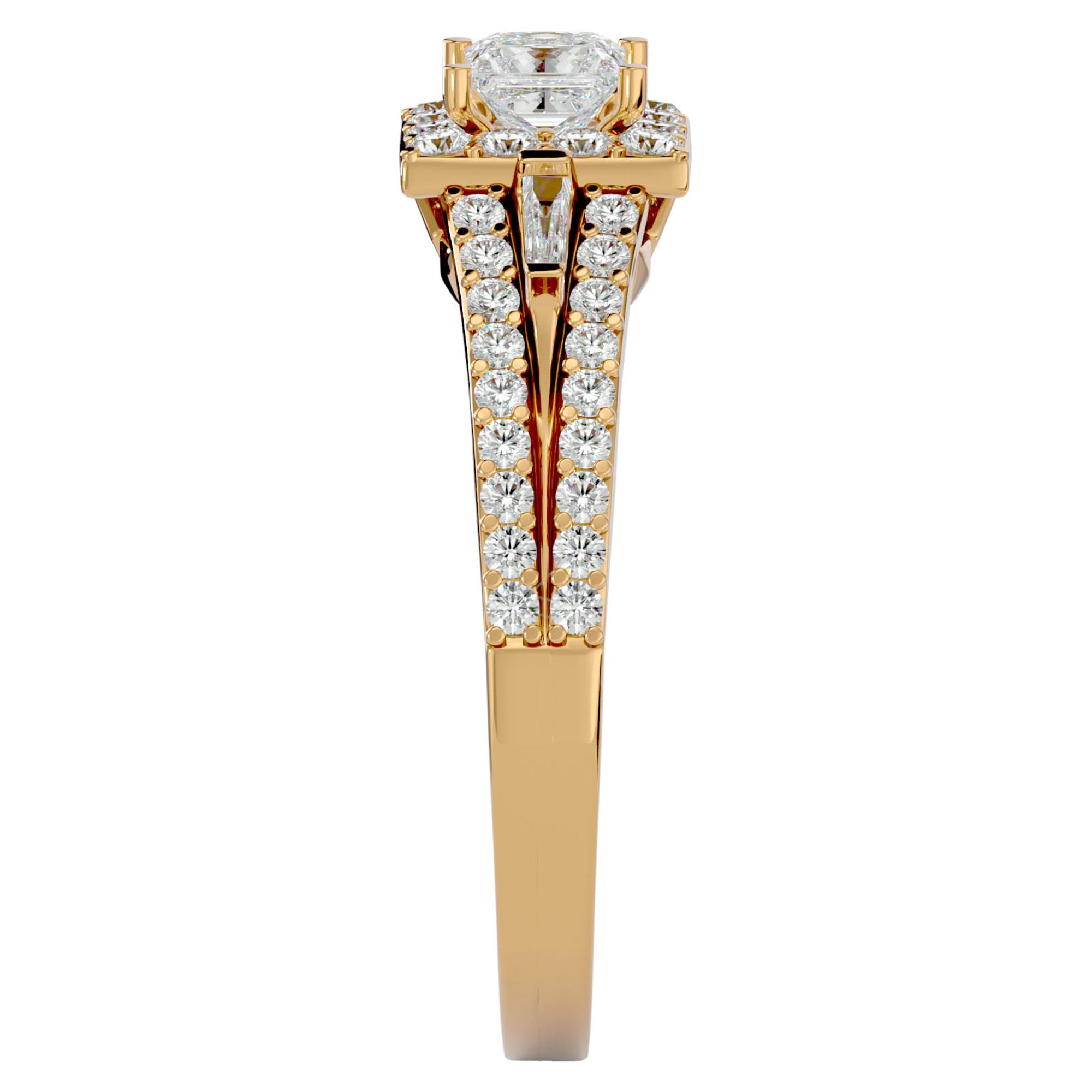 Inel de Logodnă cu Moissanite Halo Princess Pavé de 1.00 ct din 18k Aur Galben - Castelo.ro