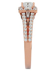 Inel de Logodnă din Aur 14k cu Diamante Create în Laborator Halo Princess Pavé de 1.00 ct din 14k Aur Roz - Castelo.ro
