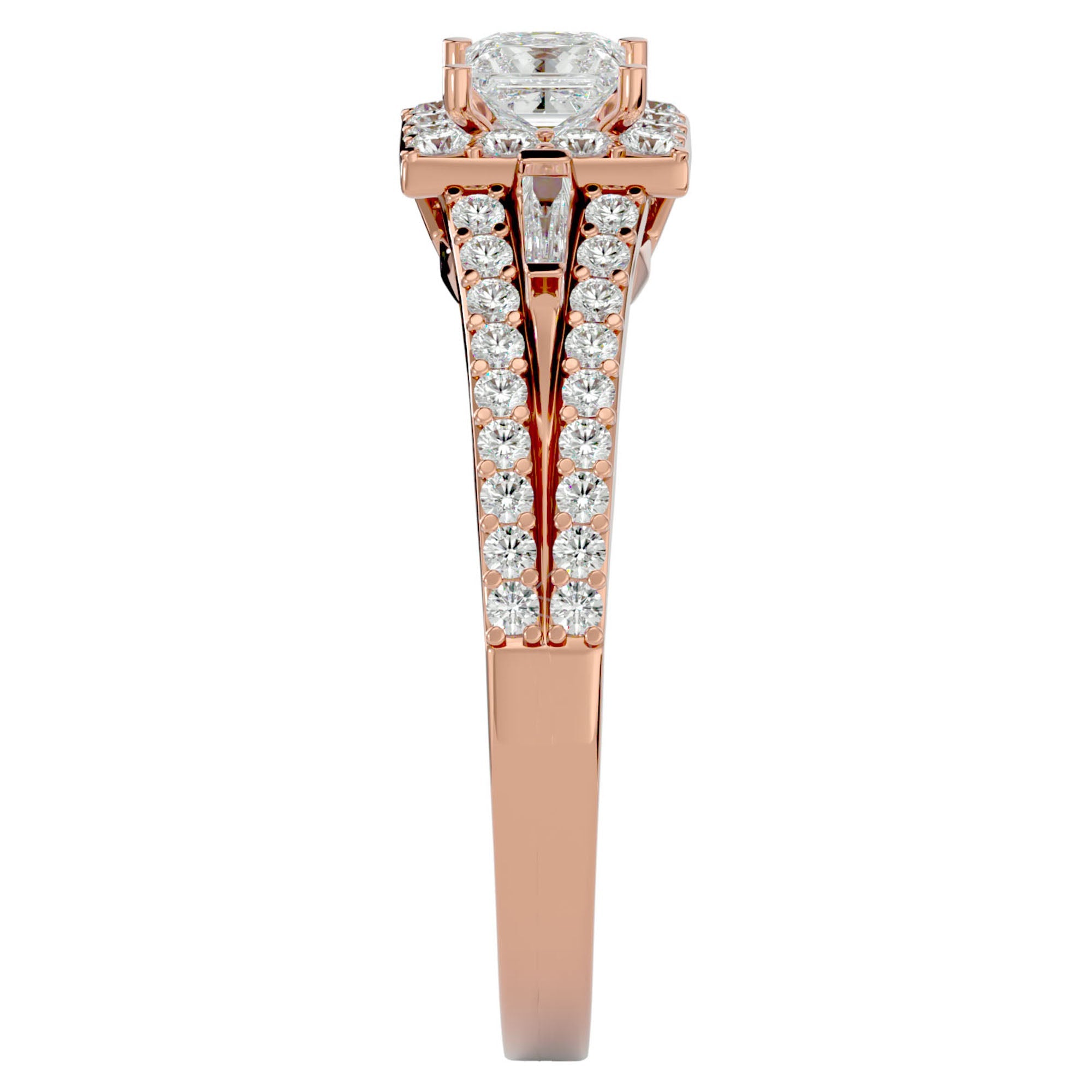Inel de Logodnă din Aur 14k cu Diamante Naturale Halo Princess Pavé de 1.00 ct din 14k Aur Roz - Castelo.ro