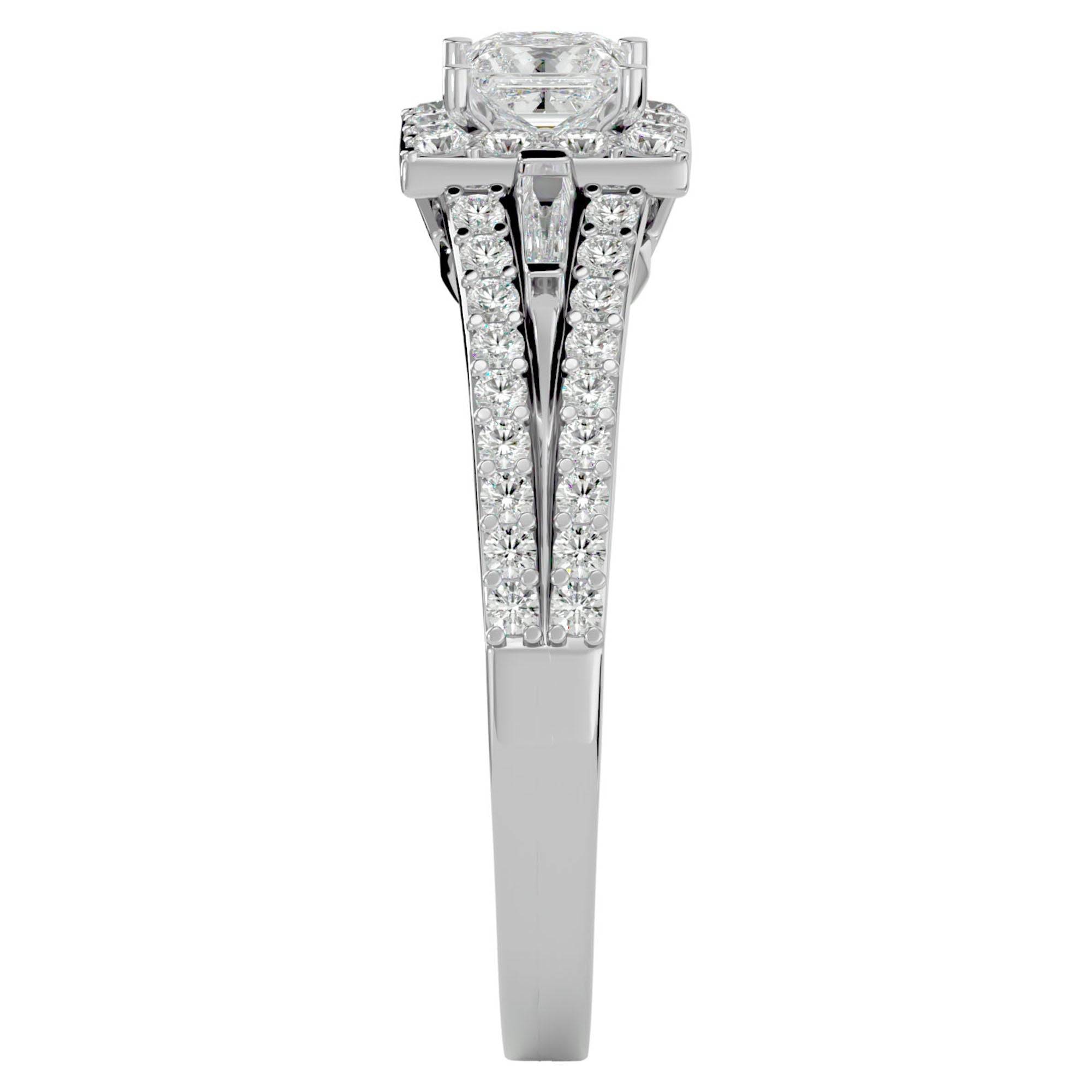 Inel de Logodnă din Aur 14k cu Diamante Create în Laborator Halo Princess Pavé de 1.00 ct din 14k Aur Alb - Castelo.ro
