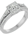 Inel de Logodnă din Aur 14k cu Diamante Create în Laborator Halo Princess Pavé de 1.00 ct din 14k Aur Alb - Castelo.ro