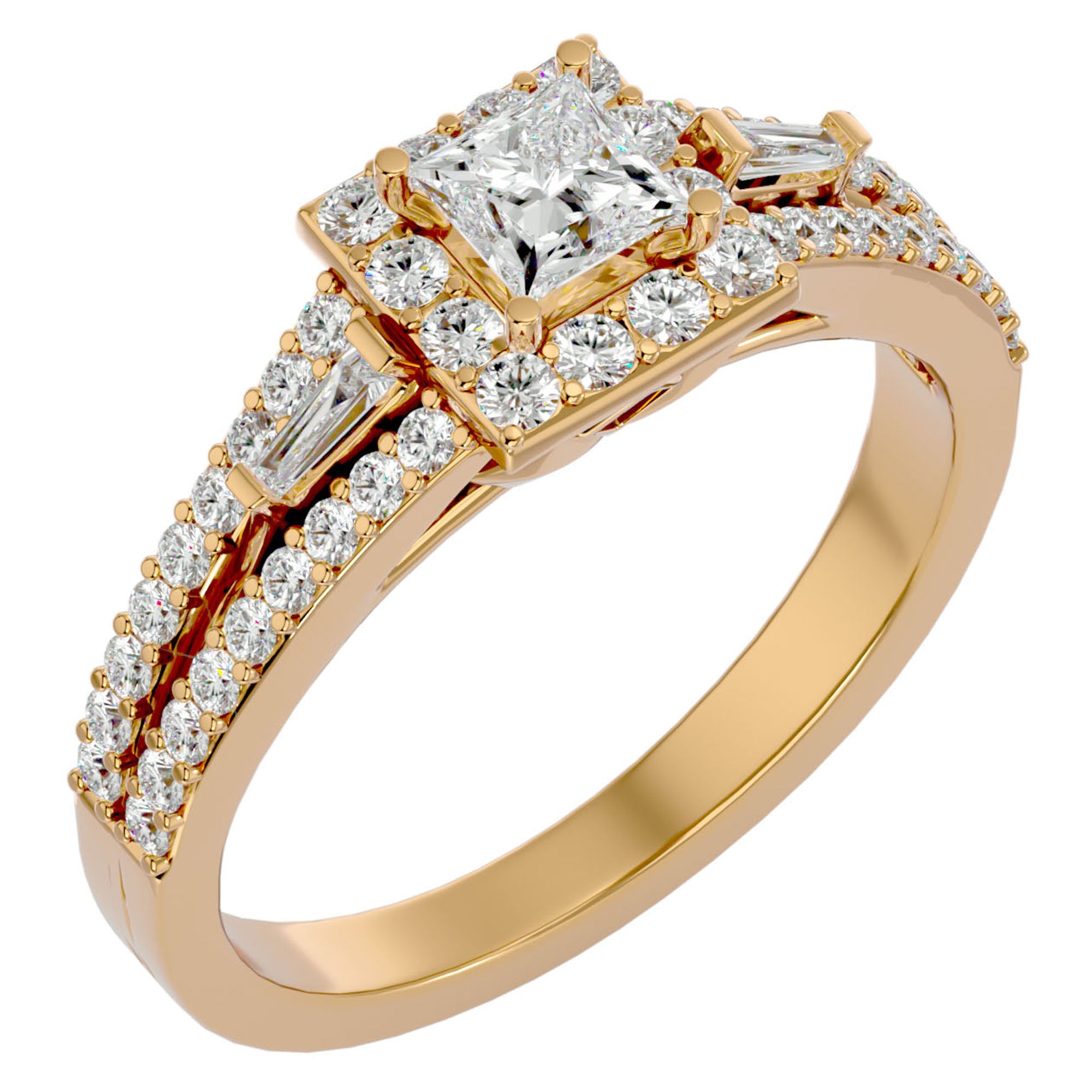 Inel de Logodnă din Aur 14k cu Diamante Create în Laborator Halo Princess Pavé de 1.00 ct din 14k Aur Galben - Castelo.ro