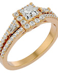 Inel de Logodnă din Aur 14k cu Diamante Create în Laborator Halo Princess Pavé de 1.00 ct din 14k Aur Galben - Castelo.ro