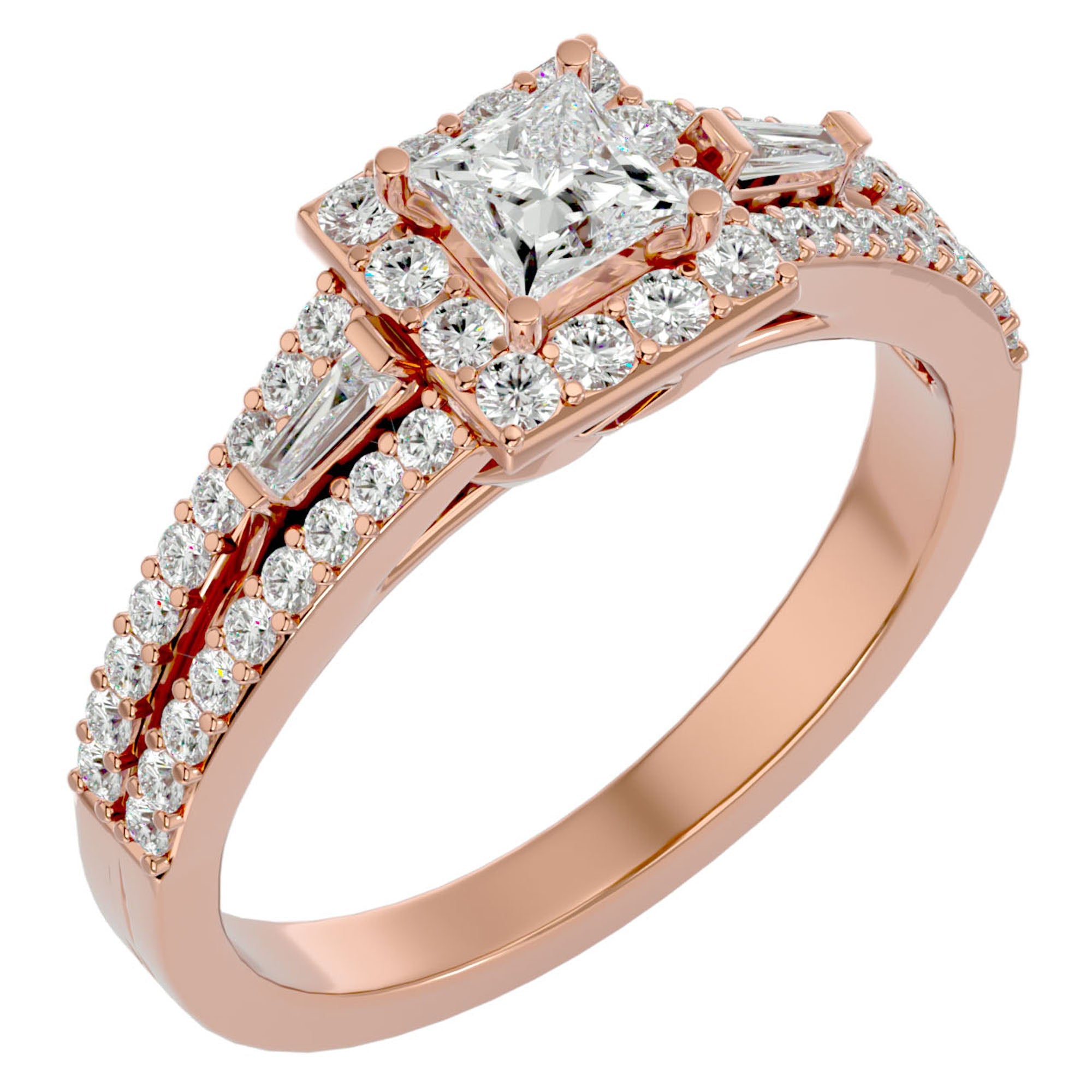 Inel de Logodnă din Aur 14k cu Diamante Naturale Halo Princess Pavé de 1.00 ct din 14k Aur Roz - Castelo.ro