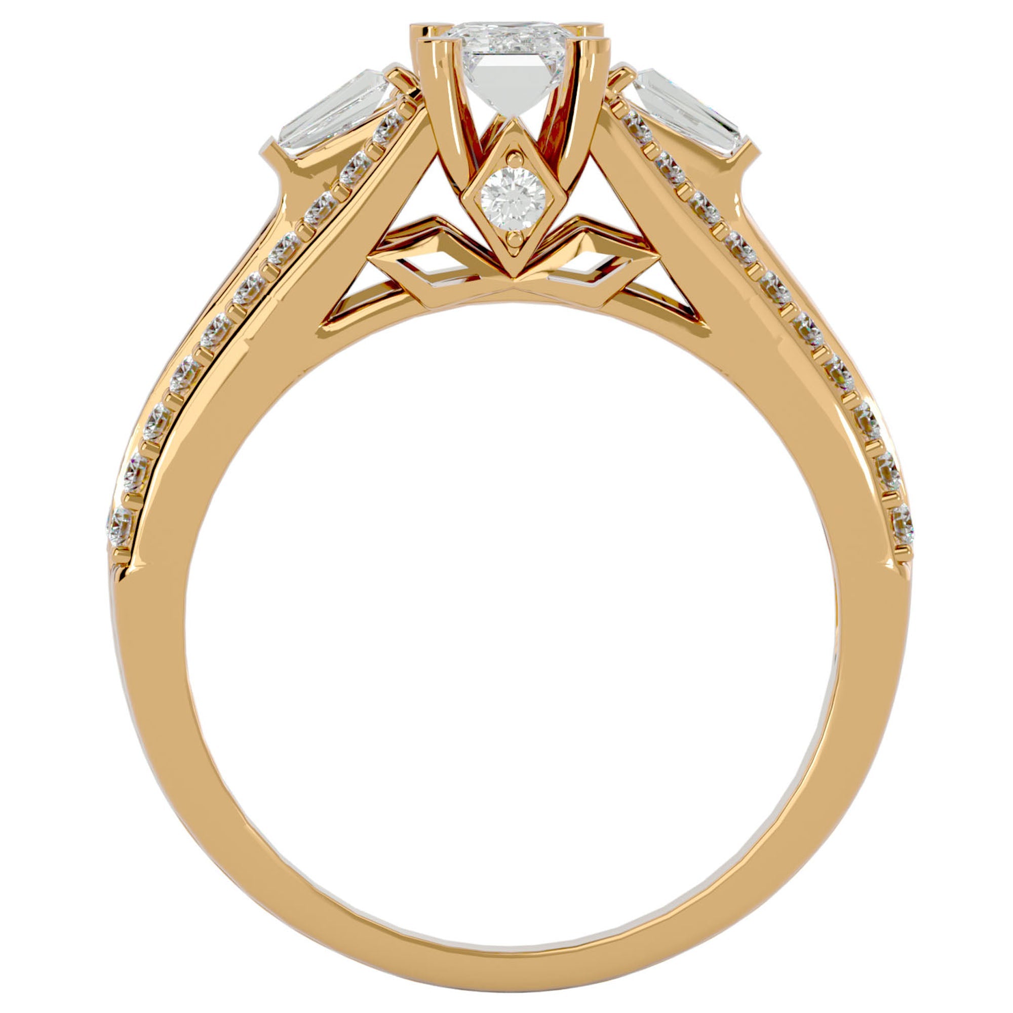 Inel De Logodnă Goutte de Rosée cu Diamante Create în Laborator Pavé de 1.05 ct din 18k Aur Galben - Castelo.ro