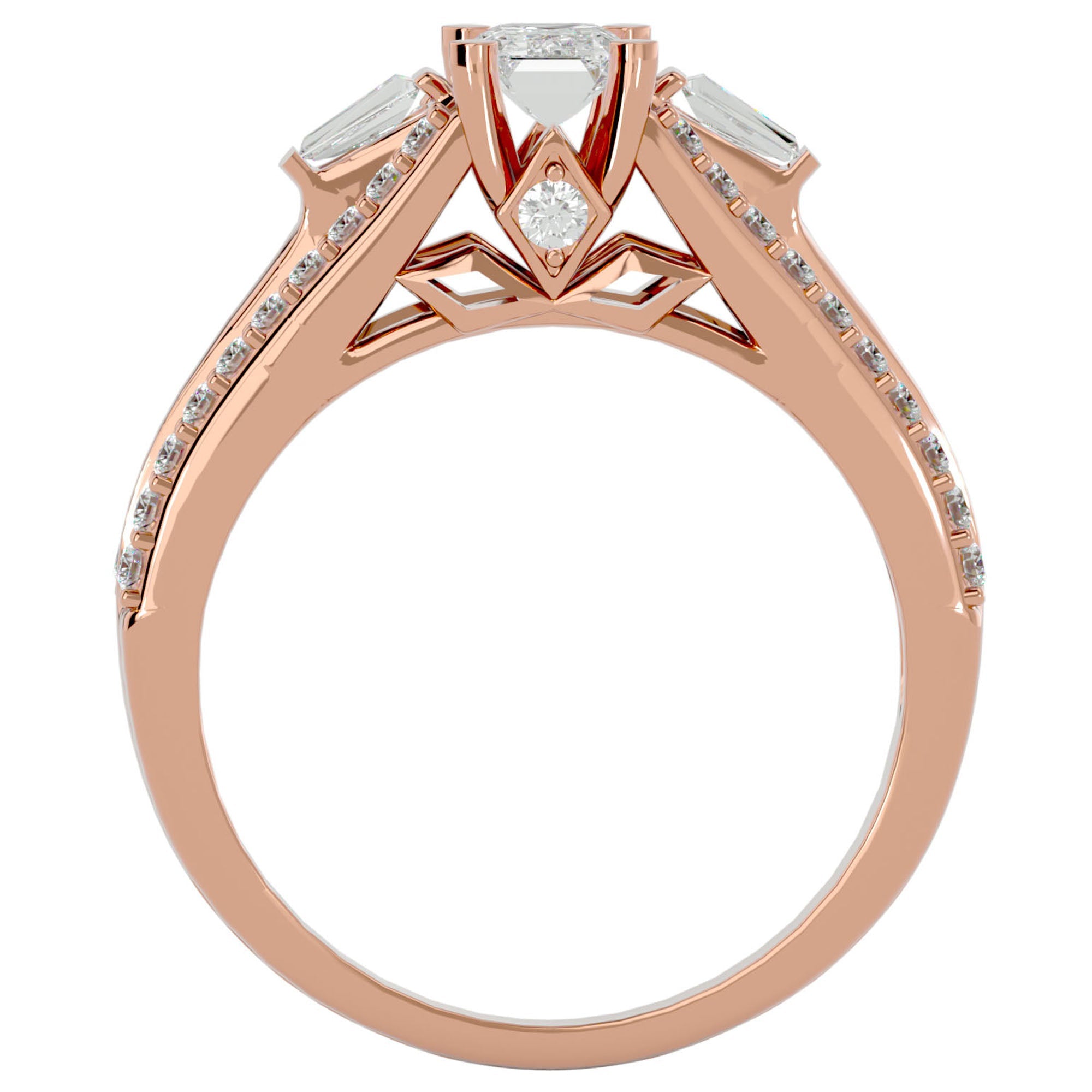 Inel De Logodnă Goutte de Rosée cu Diamante Create în Laborator Pavé de 1.05 ct din 18k Aur Roz - Castelo.ro