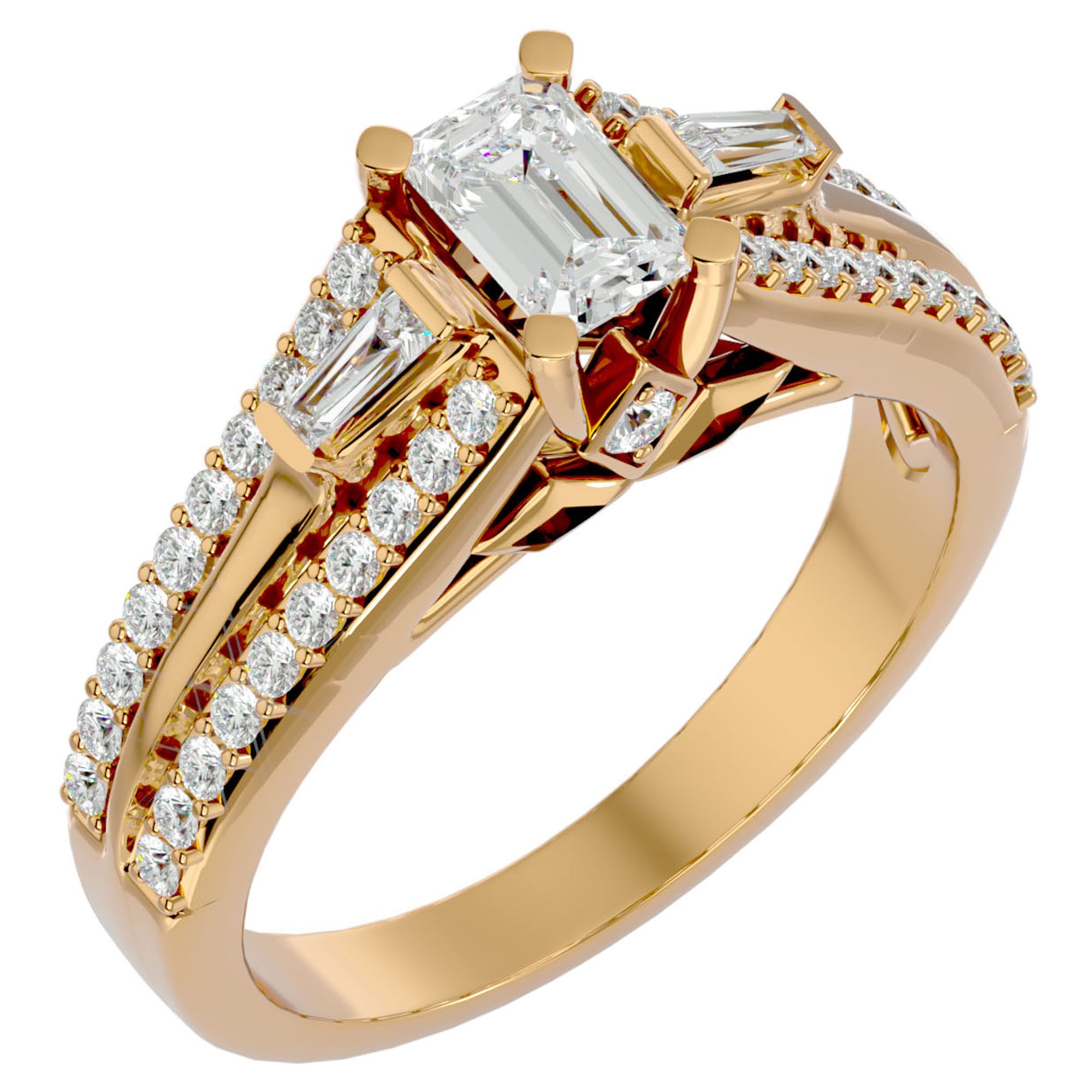 Inel De Logodnă Goutte de Rosée cu Diamante Create în Laborator Pavé de 1.05 ct din 18k Aur Galben - Castelo.ro