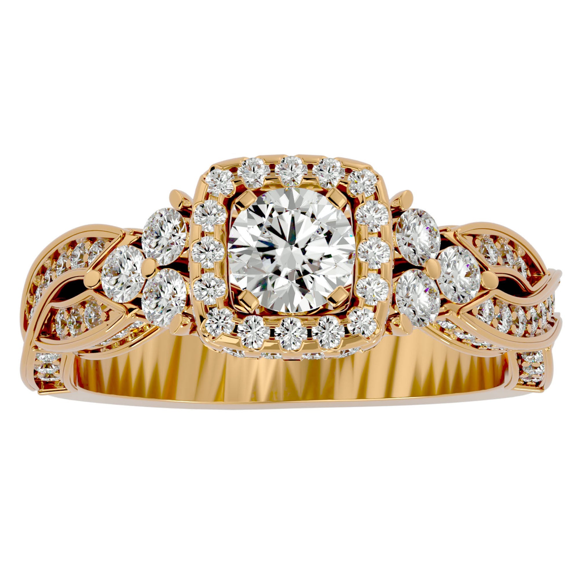Inel de Logodnă din Aur 14k cu Diamante Naturale Halo Împletit Etern Pavé de 1.32 ct din 14k Aur Galben - Castelo.ro