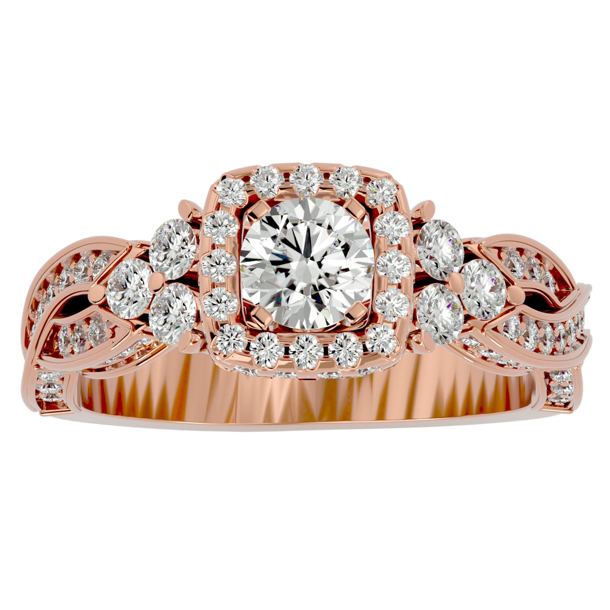 Inel de Logodnă cu Diamante Create în Laborator Halo Împletit Etern Pavé de 1.32 ct din 18k Aur Roz - Castelo.ro