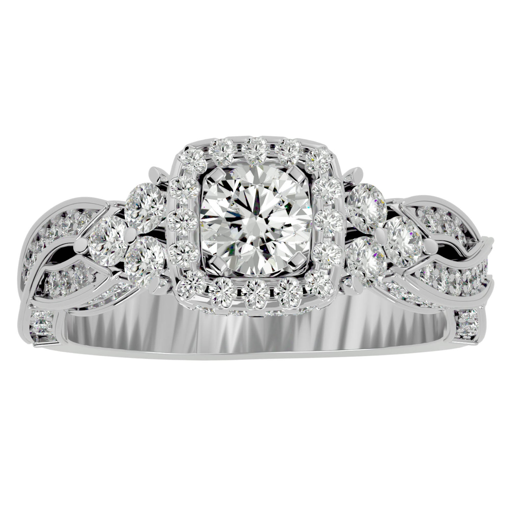 Inel de Logodnă din Aur 14k cu Diamante Create în Laborator Halo Împletit Etern Pavé de 1.32 ct din 14k Aur Alb - Castelo.ro