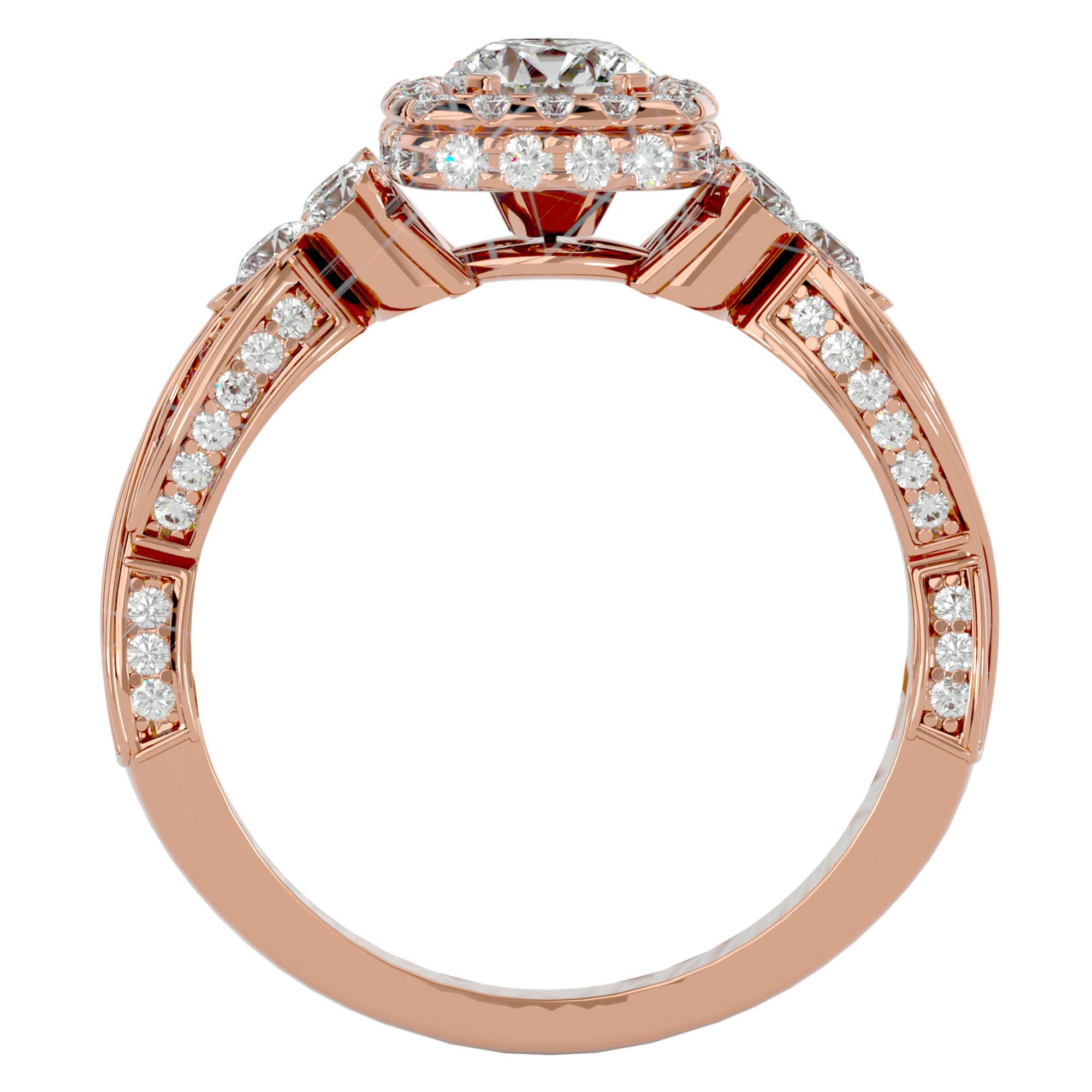 Inel de Logodnă din Aur 14k cu Moissanite Halo Împletit Etern Pavé de 1.32 ct din 14k Aur Roz - Castelo.ro