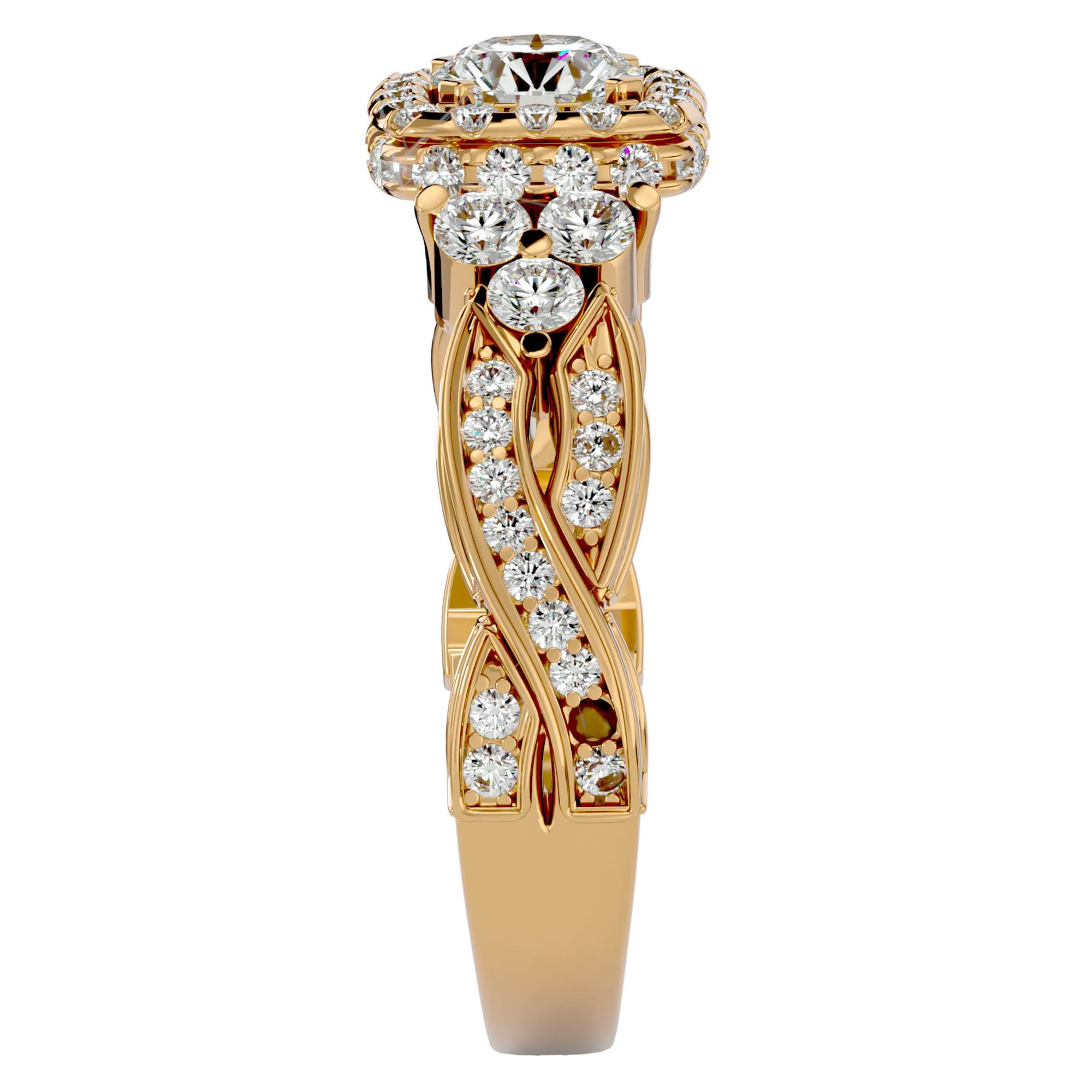 Inel de Logodnă din Aur 14k cu Diamante Create în Laborator Halo Împletit Etern Pavé de 1.32 ct din 14k Aur Galben - Castelo.ro
