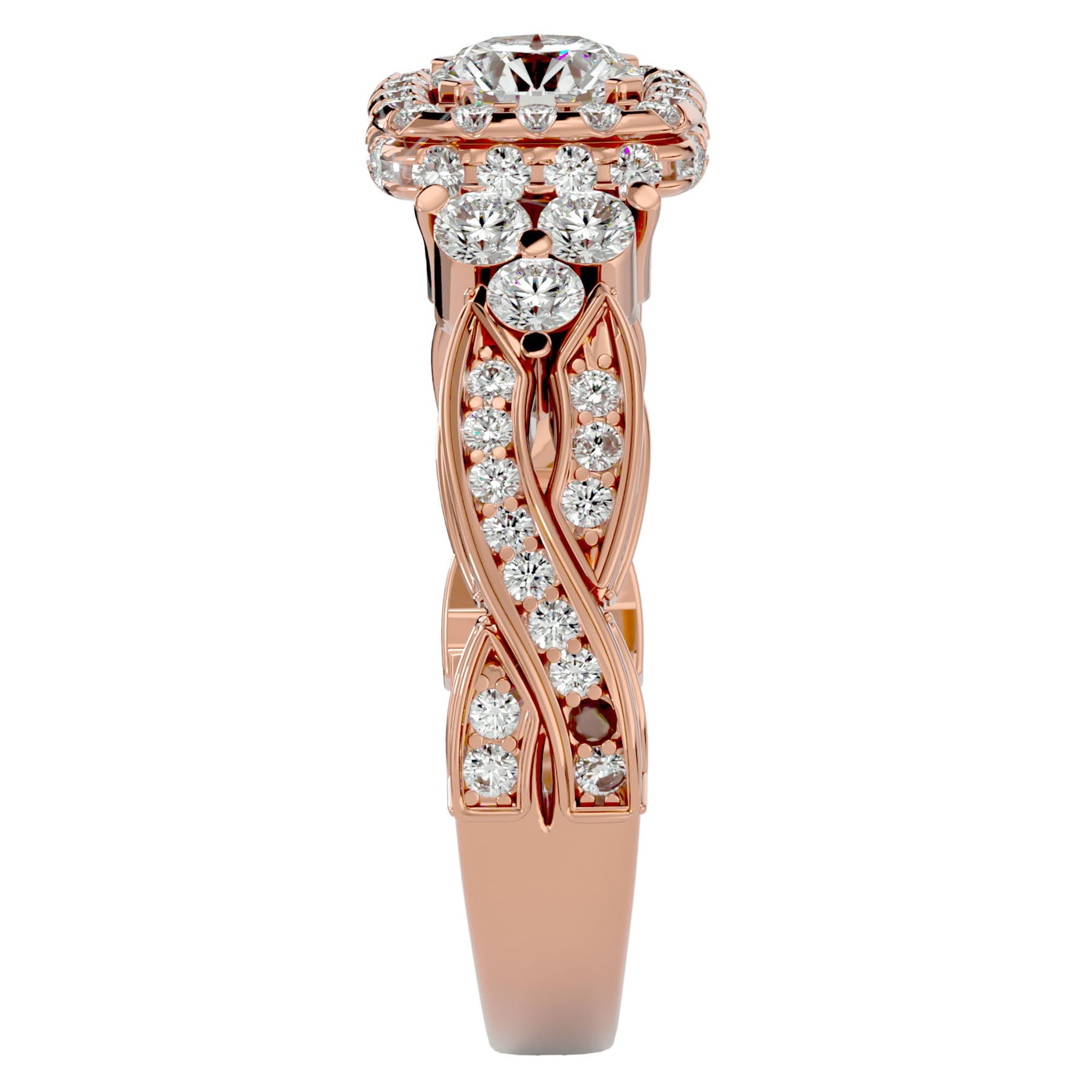 Inel de Logodnă din Aur 14k cu Moissanite Halo Împletit Etern Pavé de 1.32 ct din 14k Aur Roz - Castelo.ro