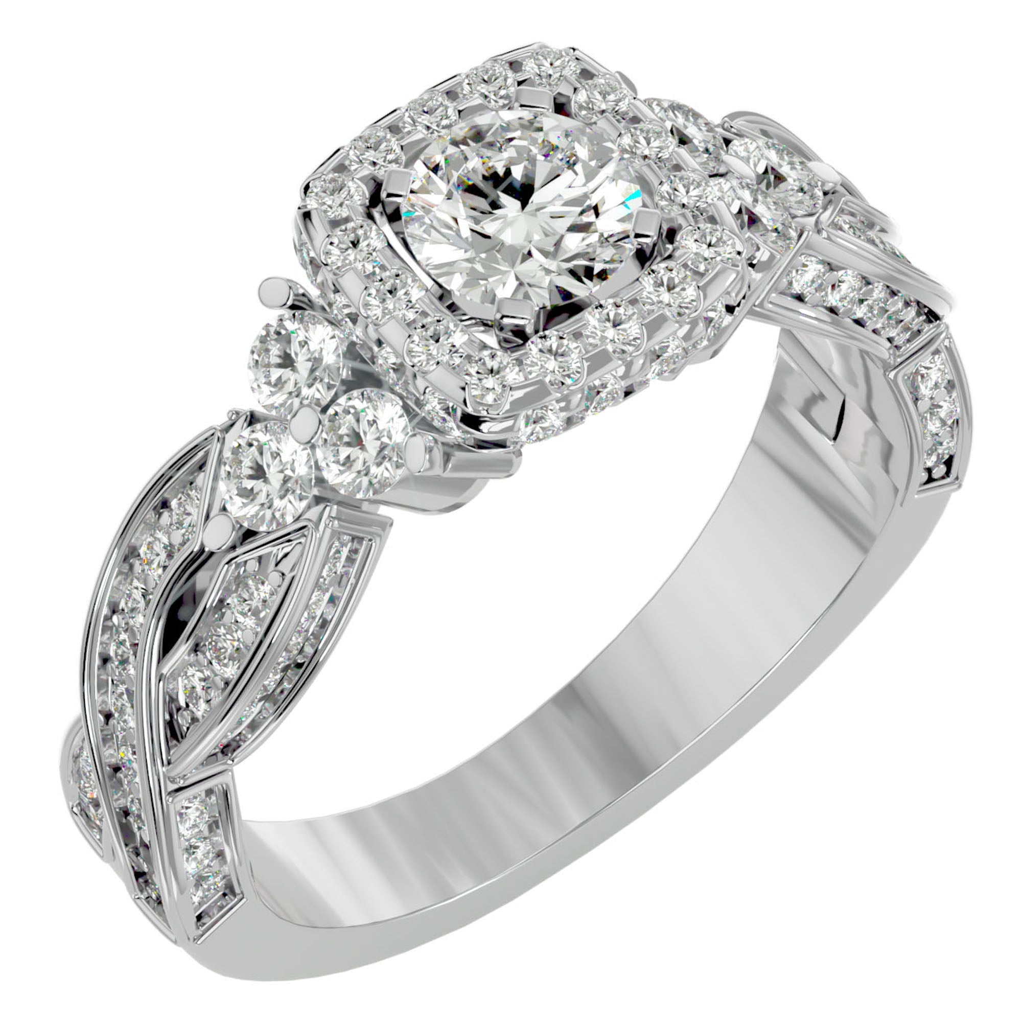 Inel de Logodnă din Aur 14k cu Diamante Create în Laborator Halo Împletit Etern Pavé de 1.32 ct din 14k Aur Alb - Castelo.ro