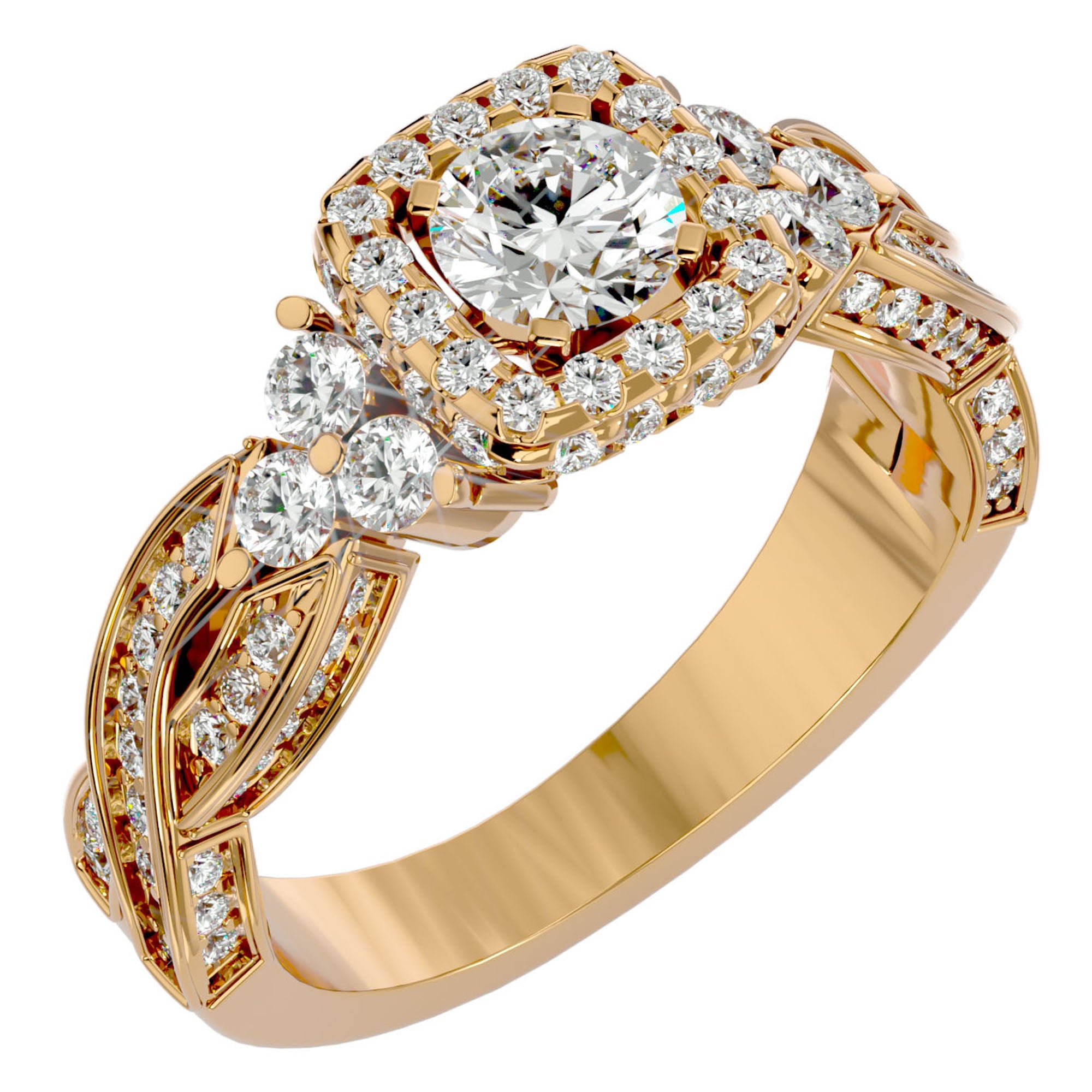 Inel de Logodnă din Aur 14k cu Diamante Naturale Halo Împletit Etern Pavé de 1.32 ct din 14k Aur Galben - Castelo.ro