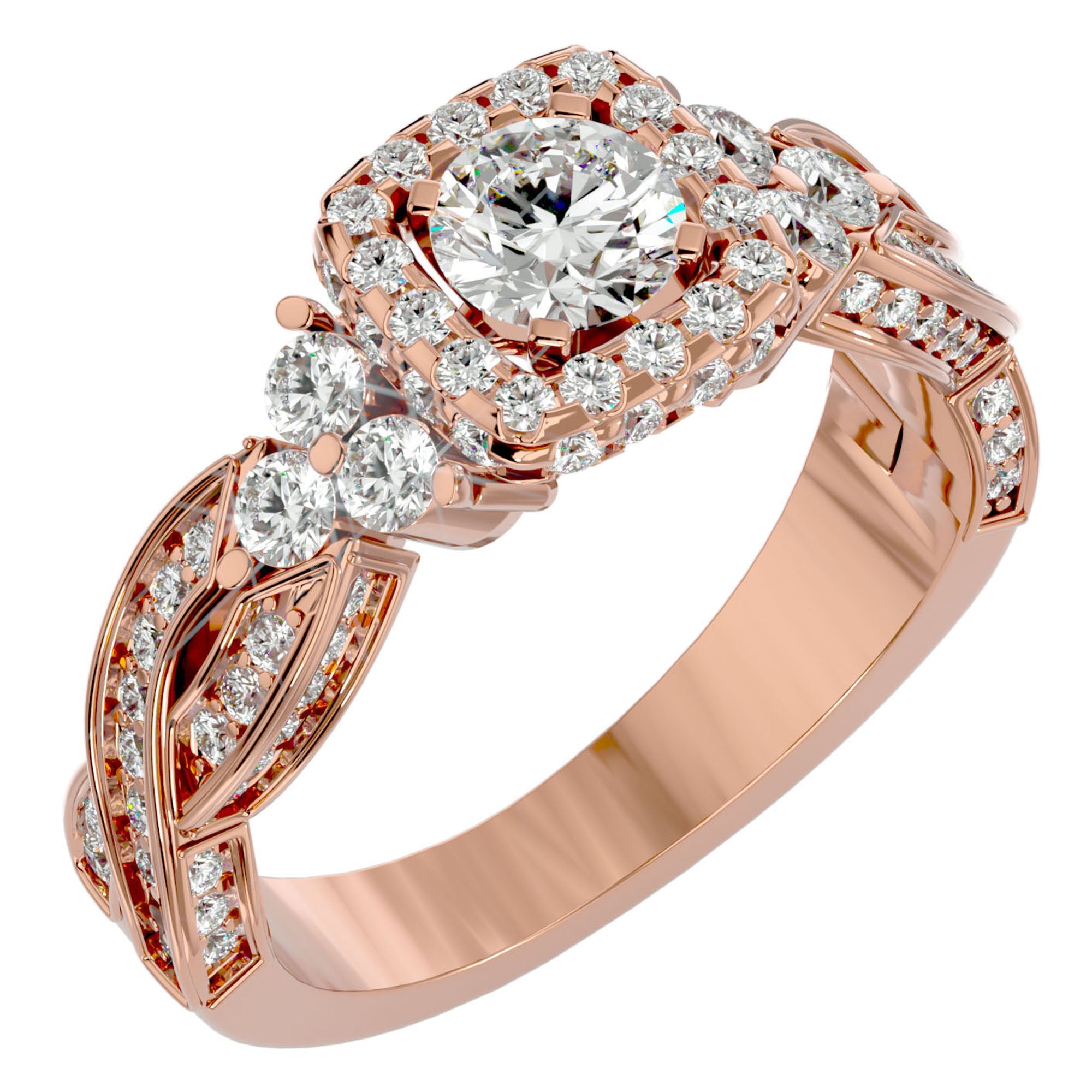 Inel de Logodnă din Aur 14k cu Diamante Create în Laborator Halo Împletit Etern Pavé de 1.32 ct din 14k Aur Roz - Castelo.ro