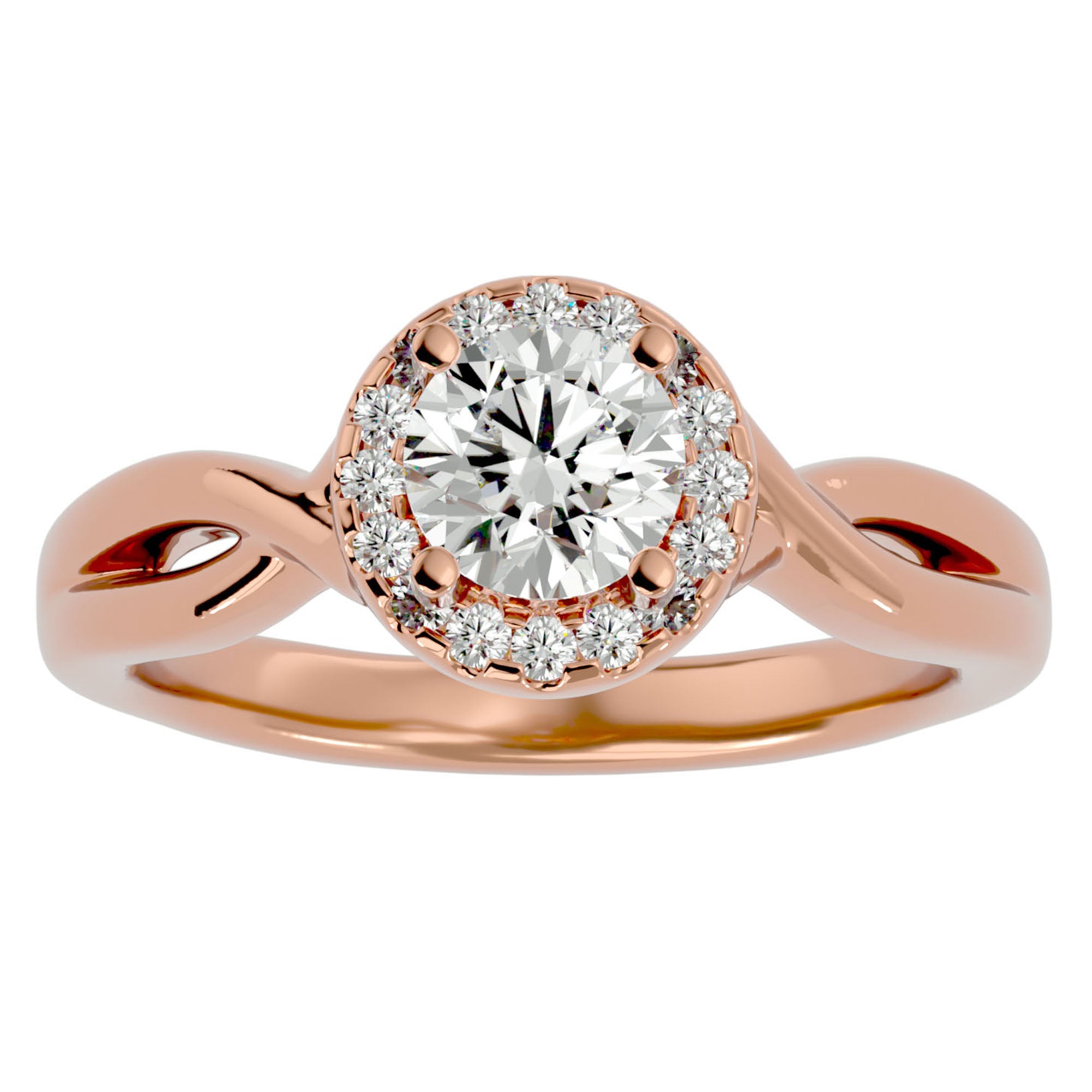 Inel de Logodnă din Aur 14k cu Diamante Naturale Halo Împletit Etern de 0.96 ct din 14k Aur Roz - Castelo.ro