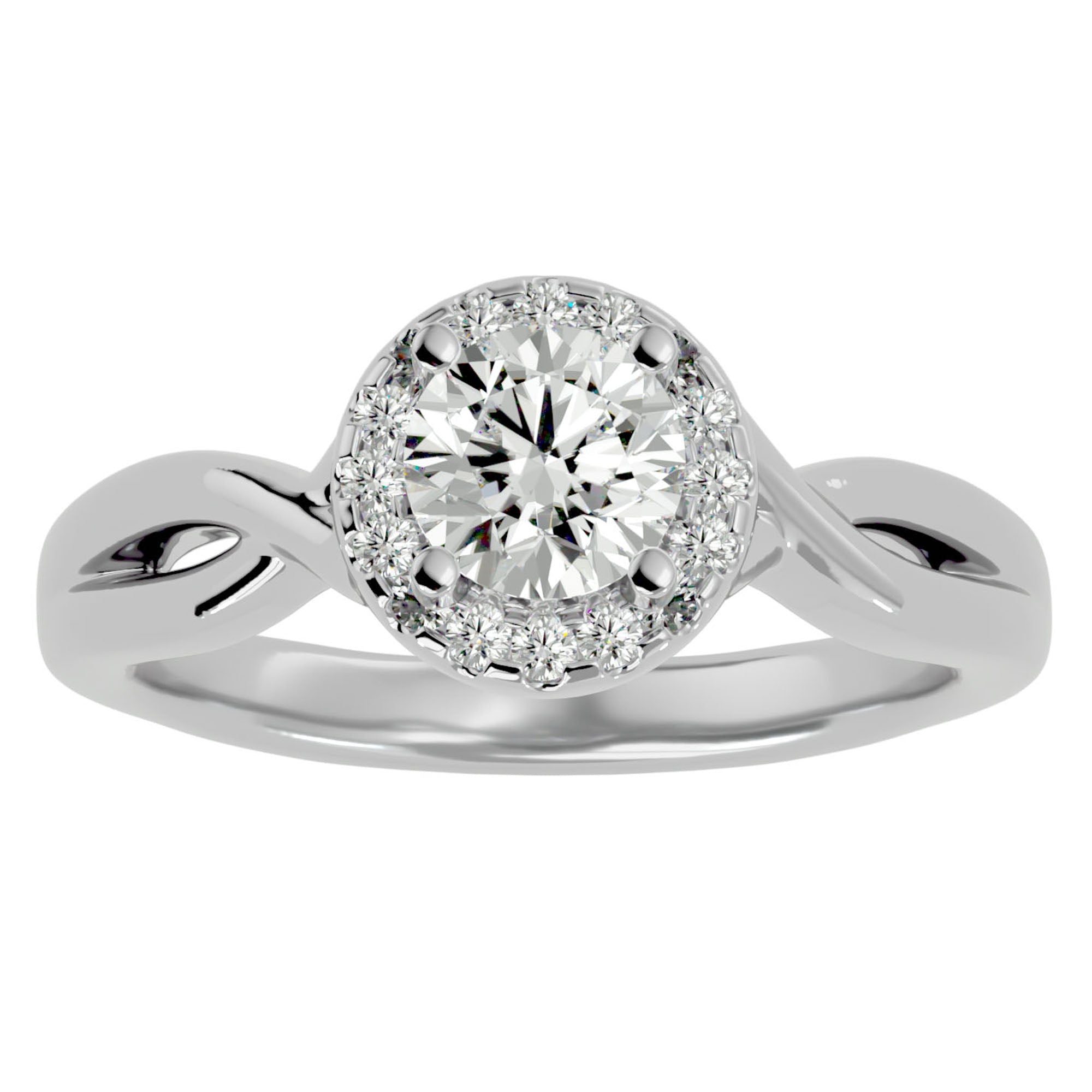 Inel de Logodnă din Aur 14k cu Diamante Create în Laborator Halo Împletit Etern de 0.96 ct din 14k Aur Alb - Castelo.ro
