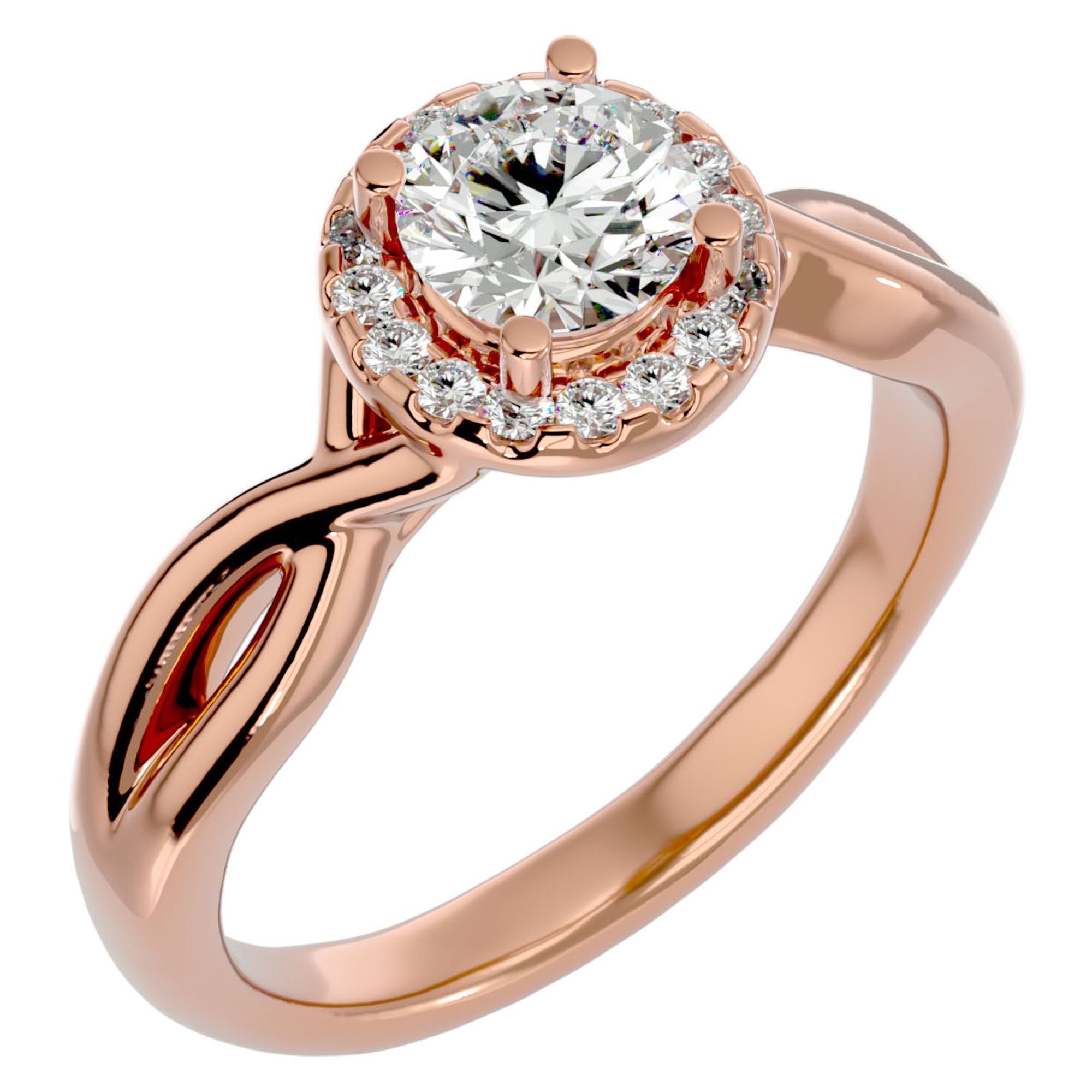 Inel de Logodnă din Aur 14k cu Diamante Naturale Halo Împletit Etern de 0.96 ct din 14k Aur Roz - Castelo.ro