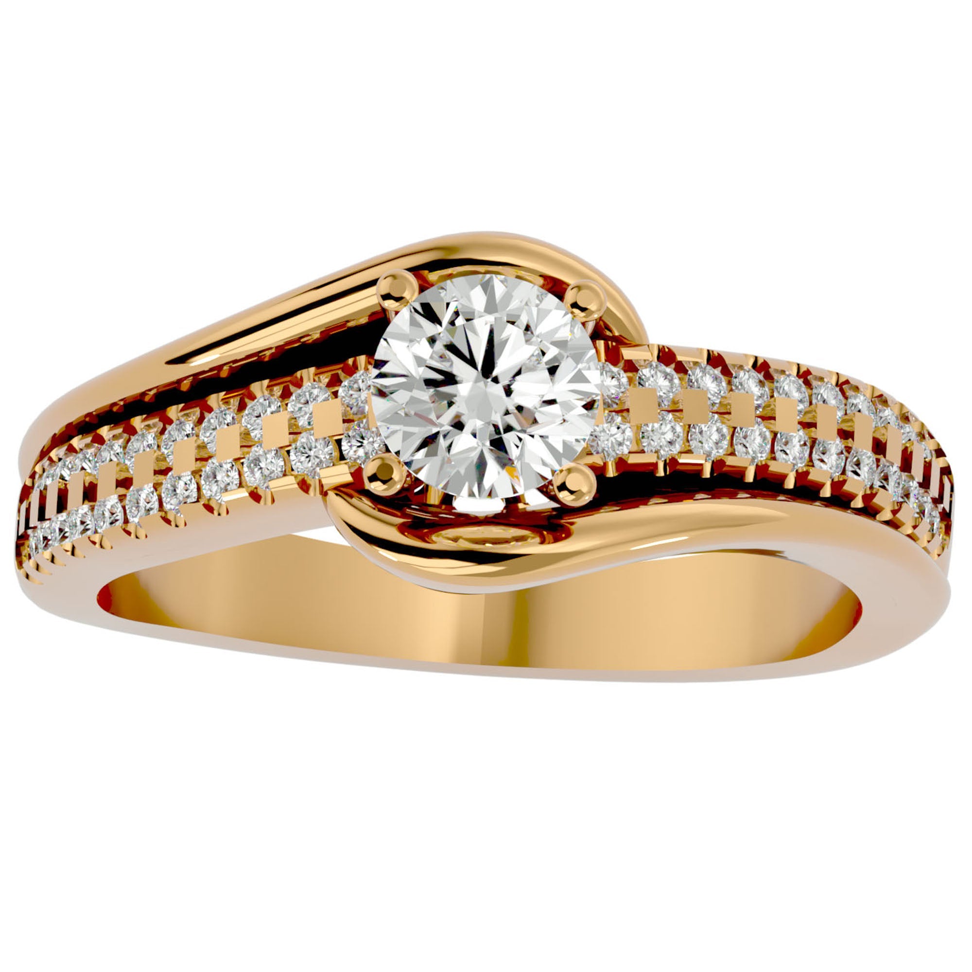 Inel De Logodnă Murmure d'Eau cu Diamante Naturale Pavé de 0.75 ct din 18k Aur Galben - Castelo.ro