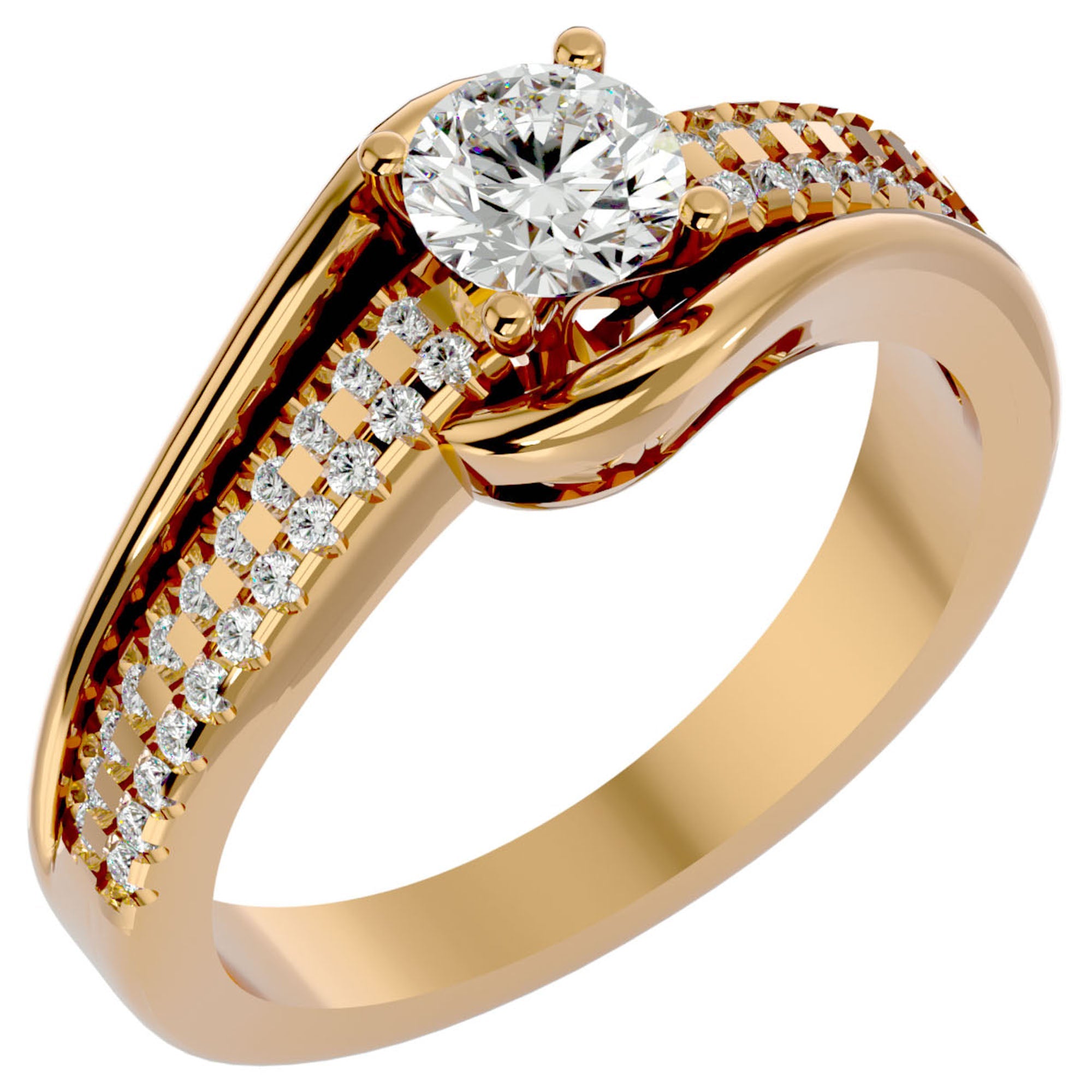 Inel De Logodnă Murmure d'Eau cu Diamante Naturale Pavé de 0.75 ct din 18k Aur Galben - Castelo.ro
