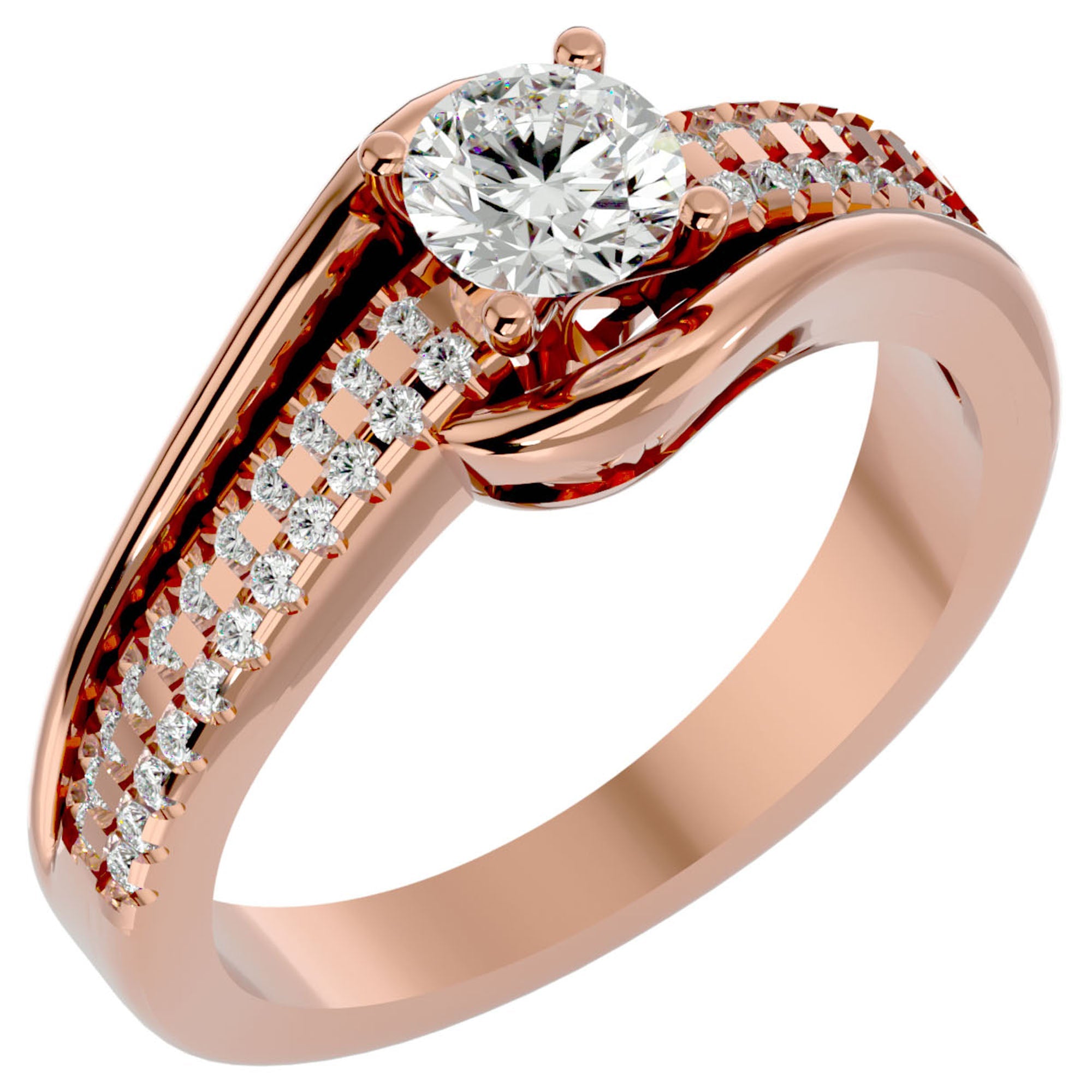 Inel De Logodnă Murmure d'Eau cu Diamante Naturale Pavé de 0.75 ct din 18k Aur Roz - Castelo.ro