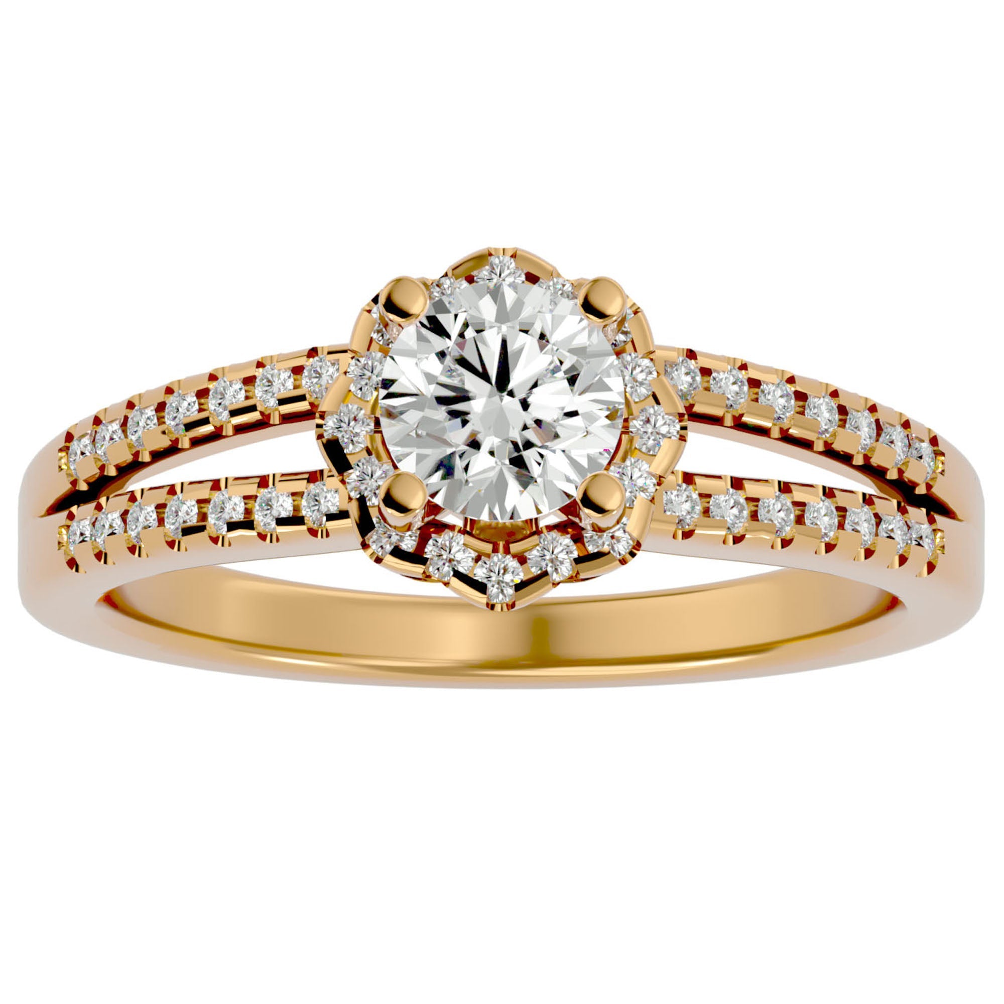Inel De Logodnă Brume de Matin cu Moissanite Pavé de 0.77 ct din 18k Aur Galben - Castelo.ro
