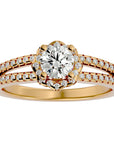 Inel de Logodnă cu Moissanite Halo Duo Etern Pavé de 0.77 ct din 18k Aur Galben - Castelo.ro