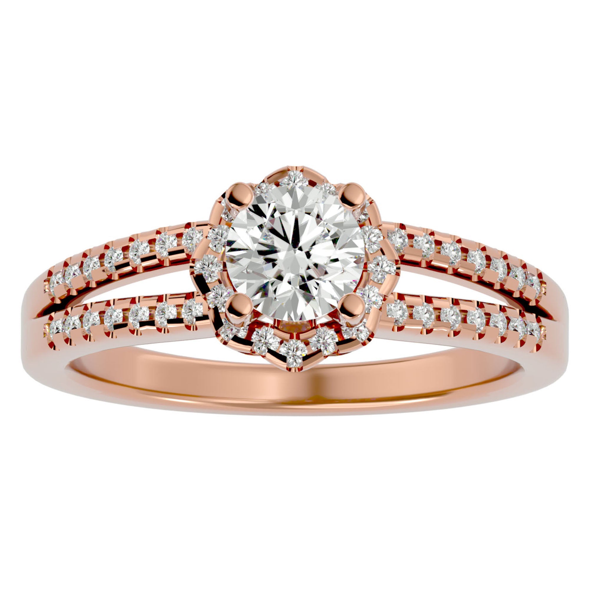 Inel de Logodnă cu Moissanite Halo Duo Etern Pavé de 0.77 ct din 18k Aur Roz - Castelo.ro