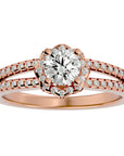 Inel de Logodnă cu Moissanite Halo Duo Etern Pavé de 0.77 ct din 18k Aur Roz - Castelo.ro