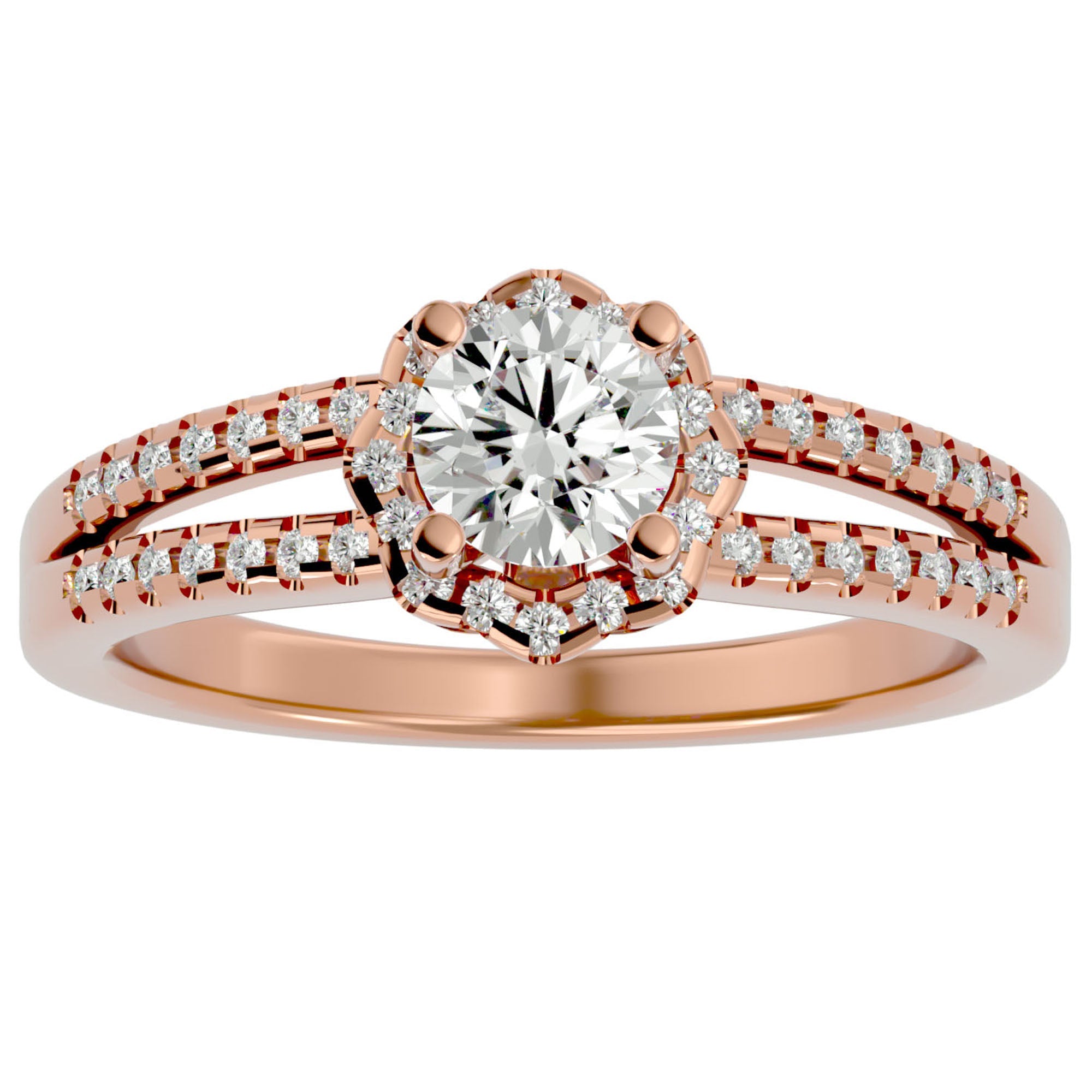 Inel De Logodnă Brume de Matin din Aur 14k cu Diamante Create în Laborator Pavé de 0.77 ct din 14k Aur Roz - Castelo.ro