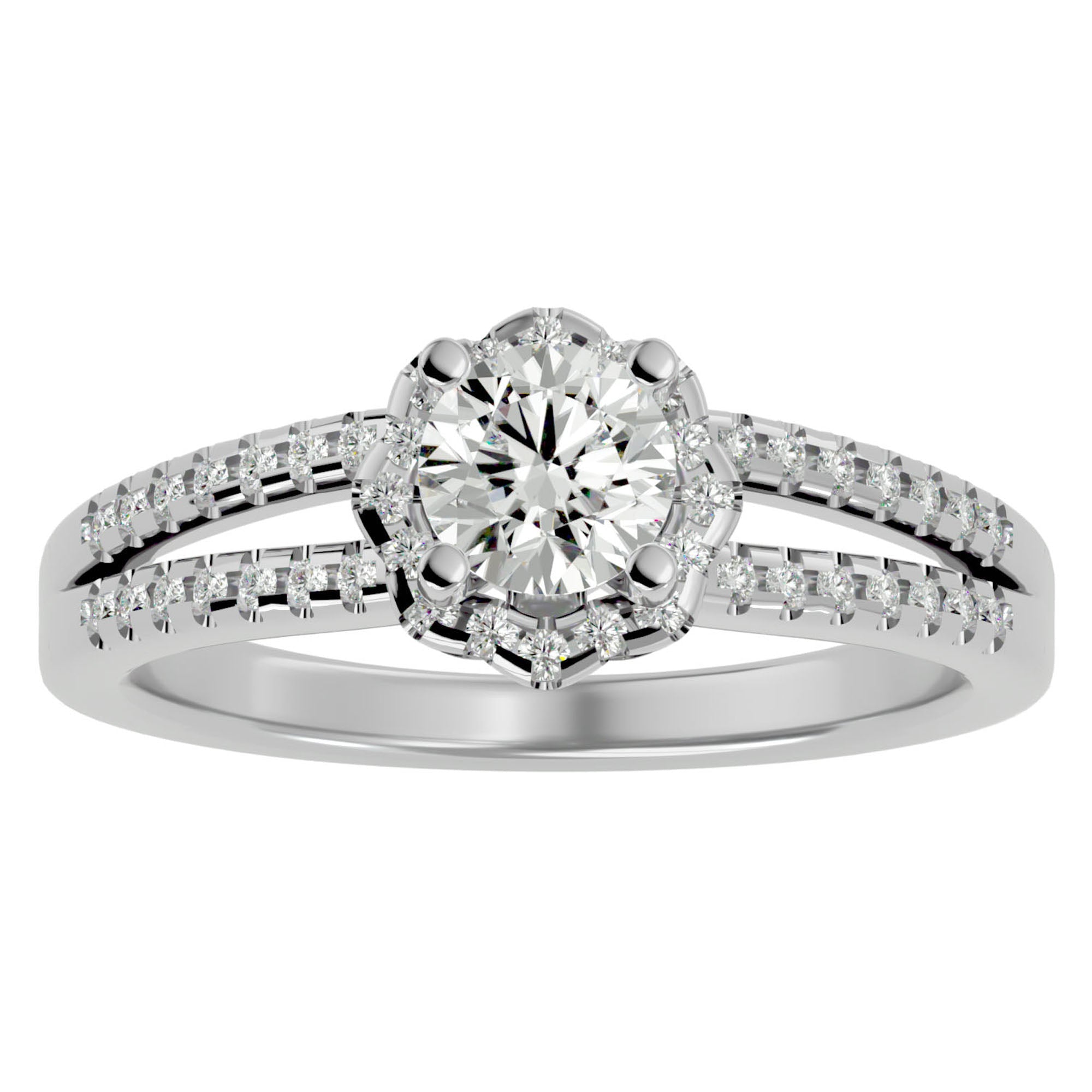 Inel de Logodnă cu Moissanite Halo Duo Etern Pavé de 0.77 ct din Platina - Castelo.ro